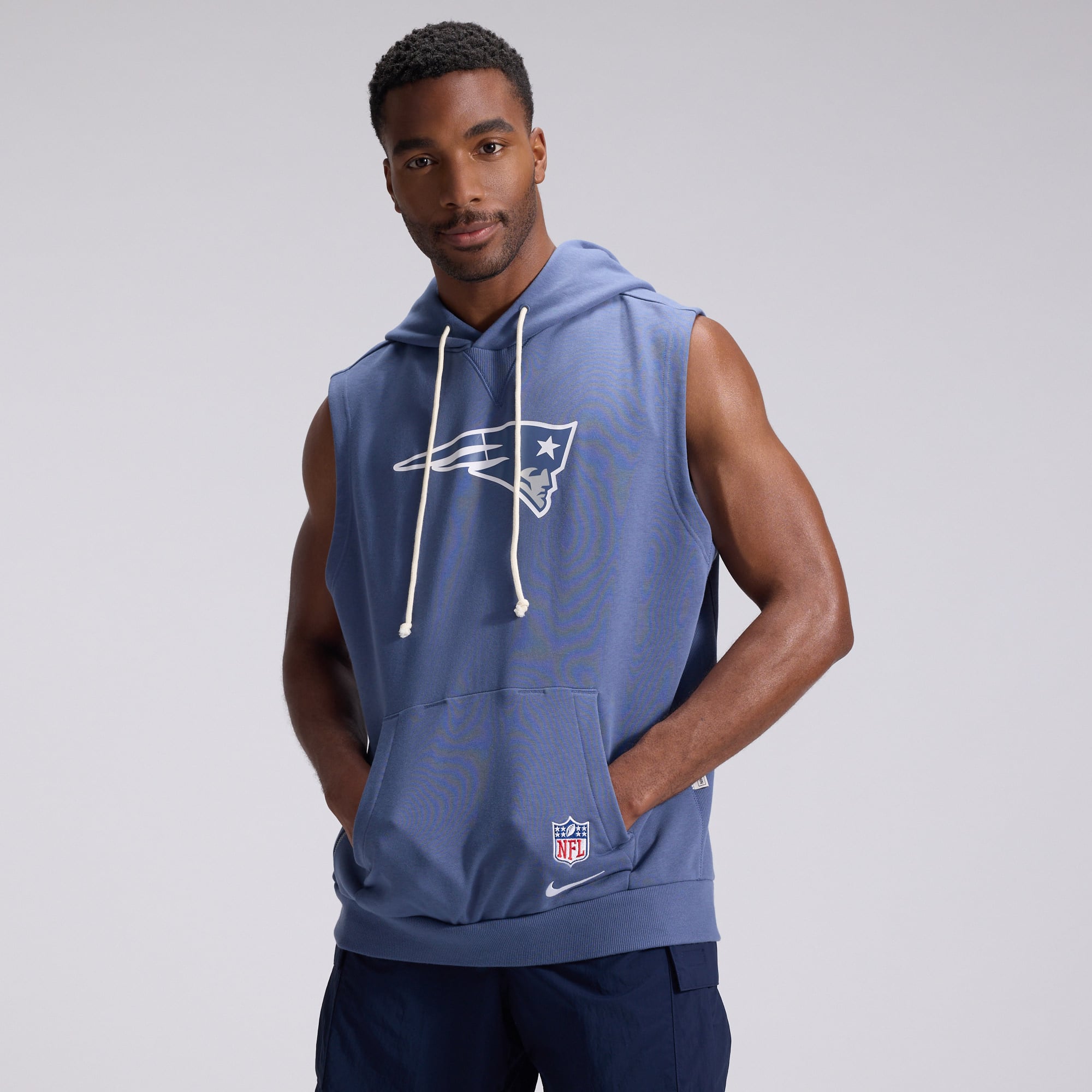 Men's Nike Blue New England Patriots Rivalries Collection Sideline Sleeveless Fleece Hoodie