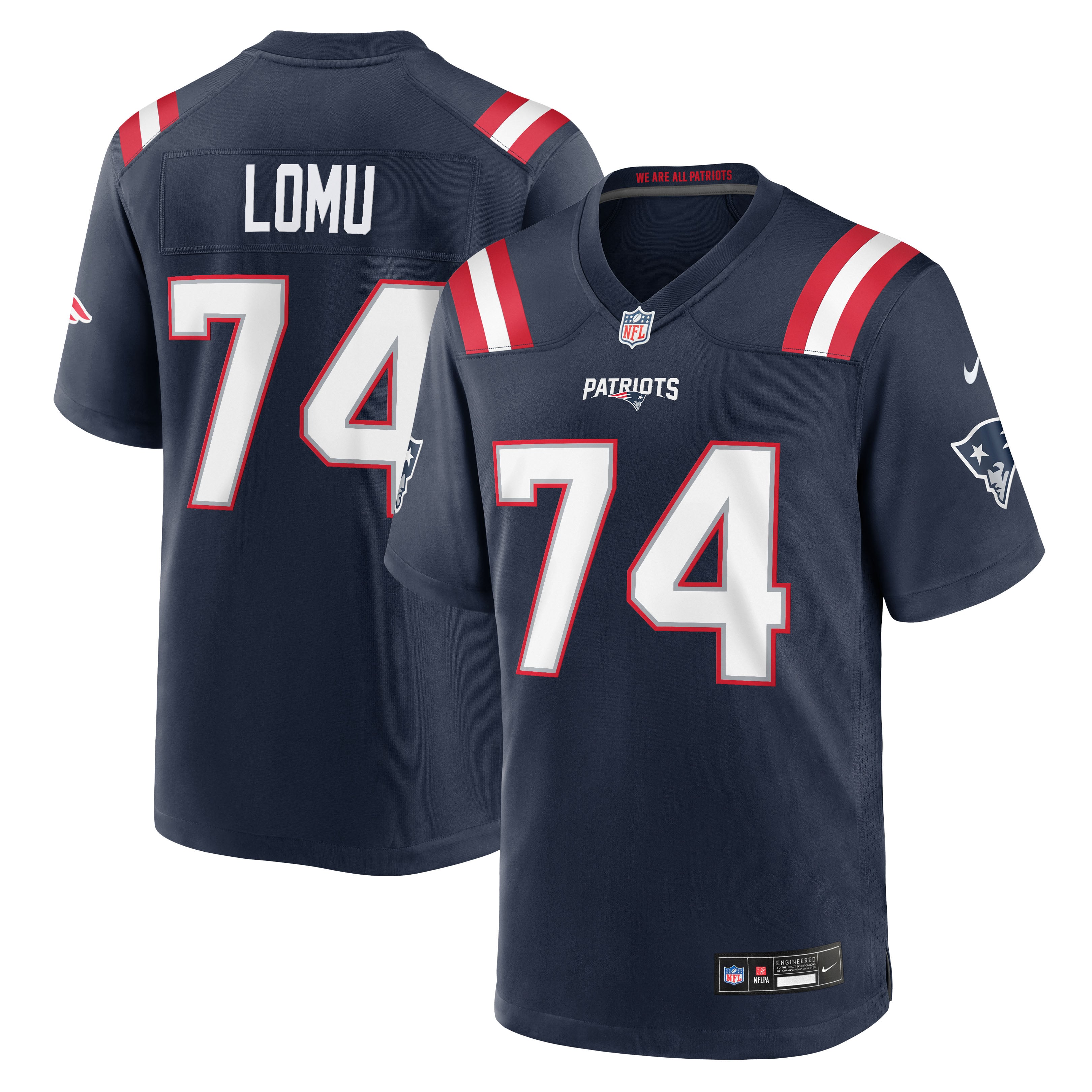 Men's Nike Caleb Lomu Navy New England Patriots Team Game Jersey