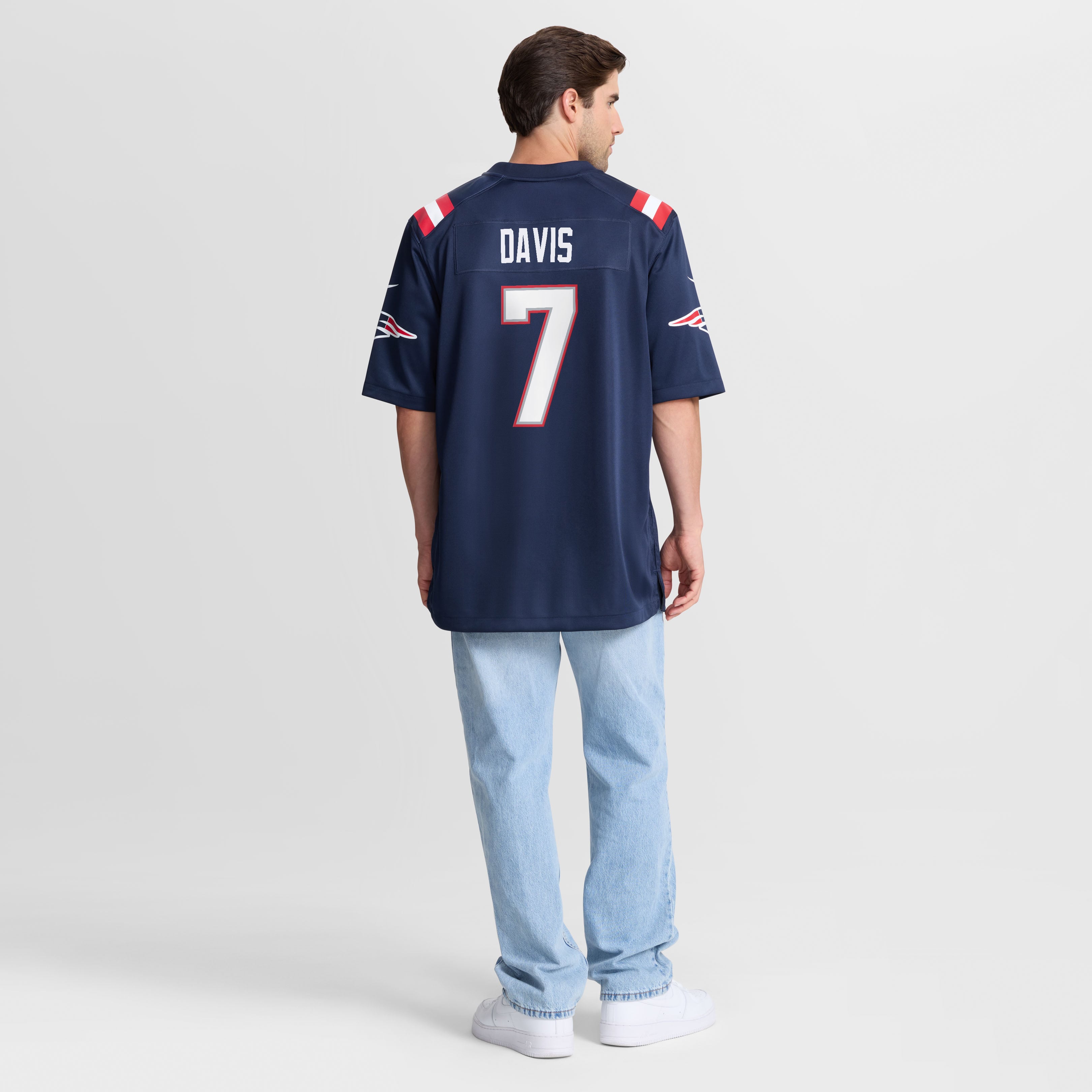 Maillot de match Nike Carlton Davis bleu marine des New England Patriots pour homme