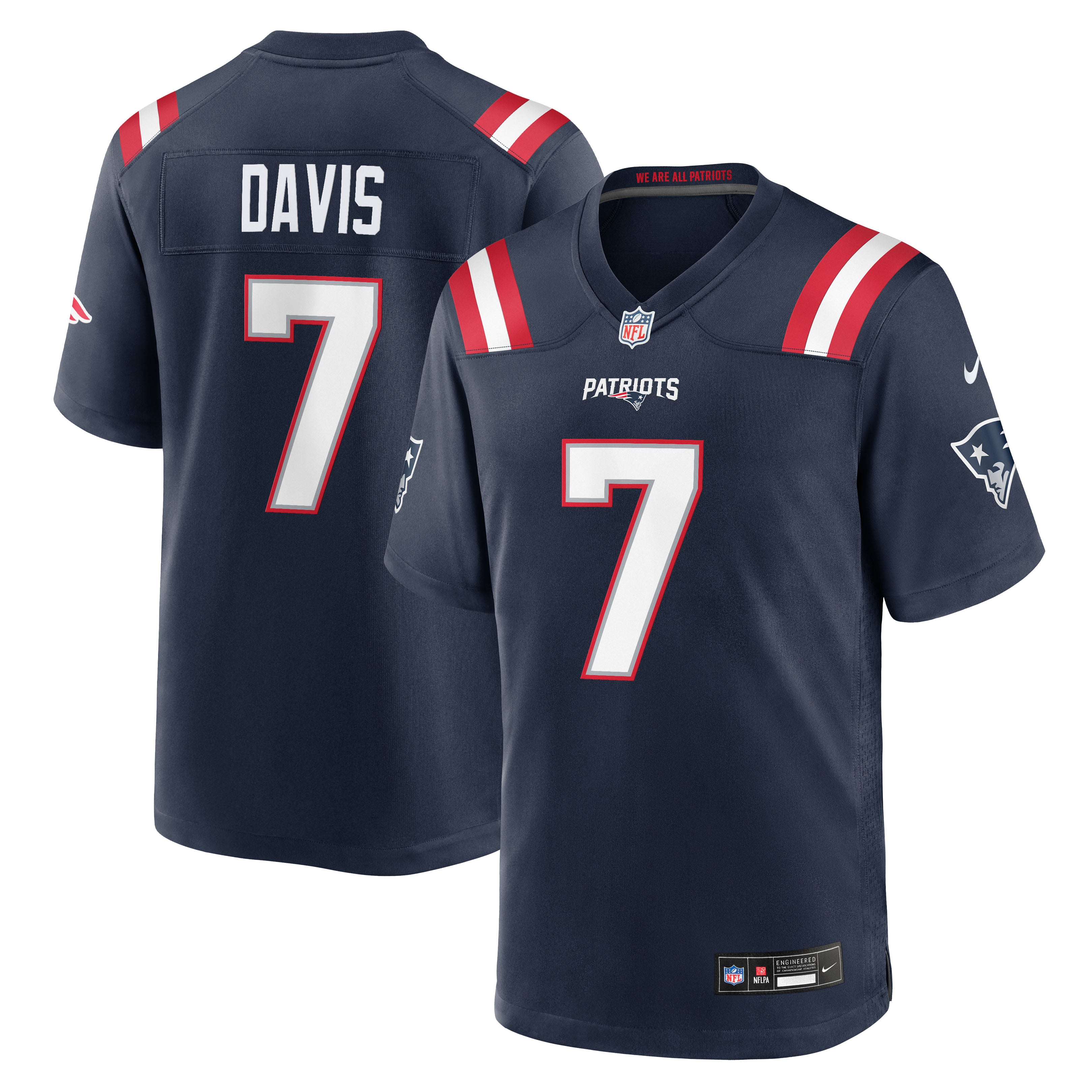 Maillot de match Nike Carlton Davis bleu marine des New England Patriots pour homme