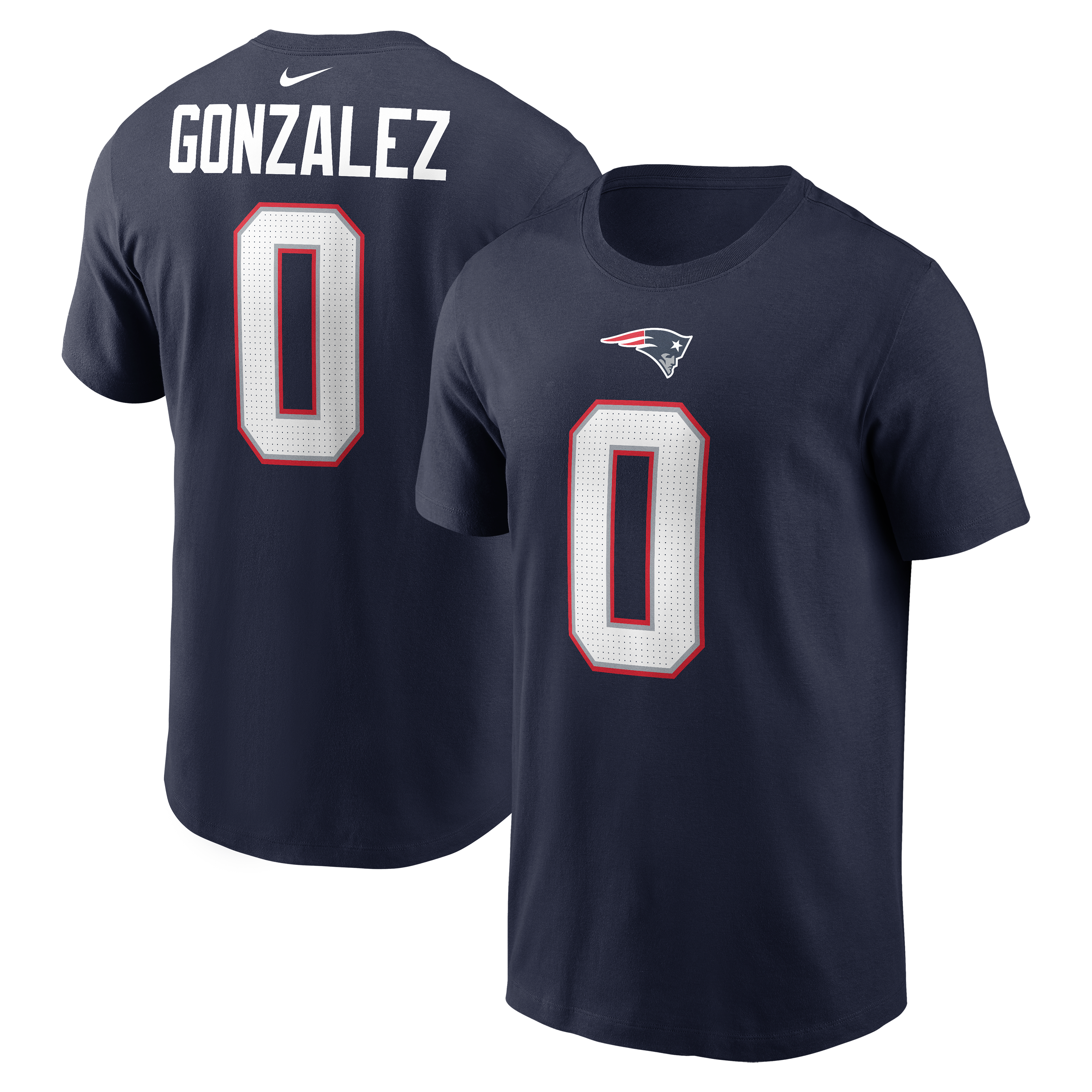 Men's Nike Christian Gonzalez Navy New England Patriots Name & Number T-Shirt