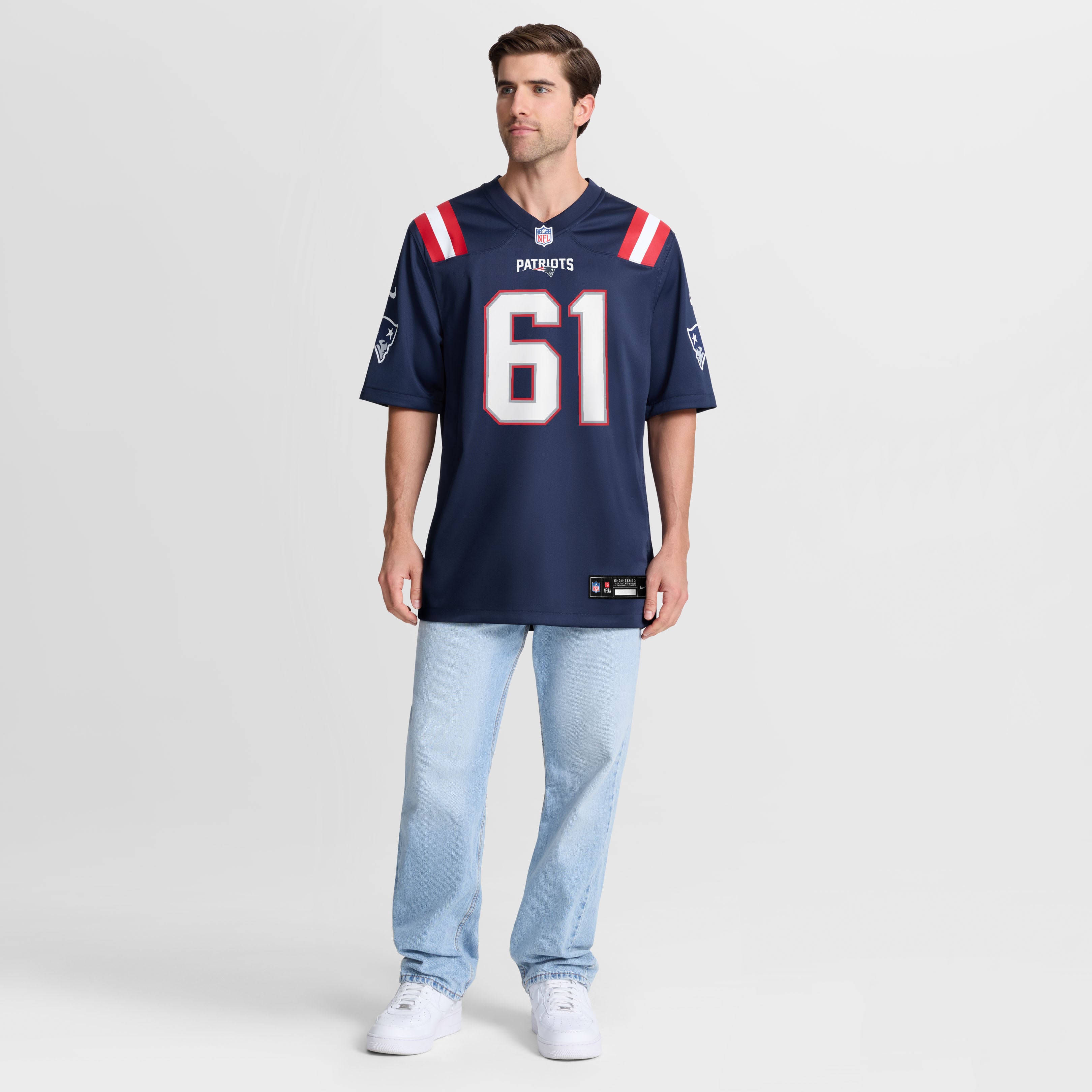 Maillot de match Nike Darrian Dalcourt bleu marine des New England Patriots pour homme