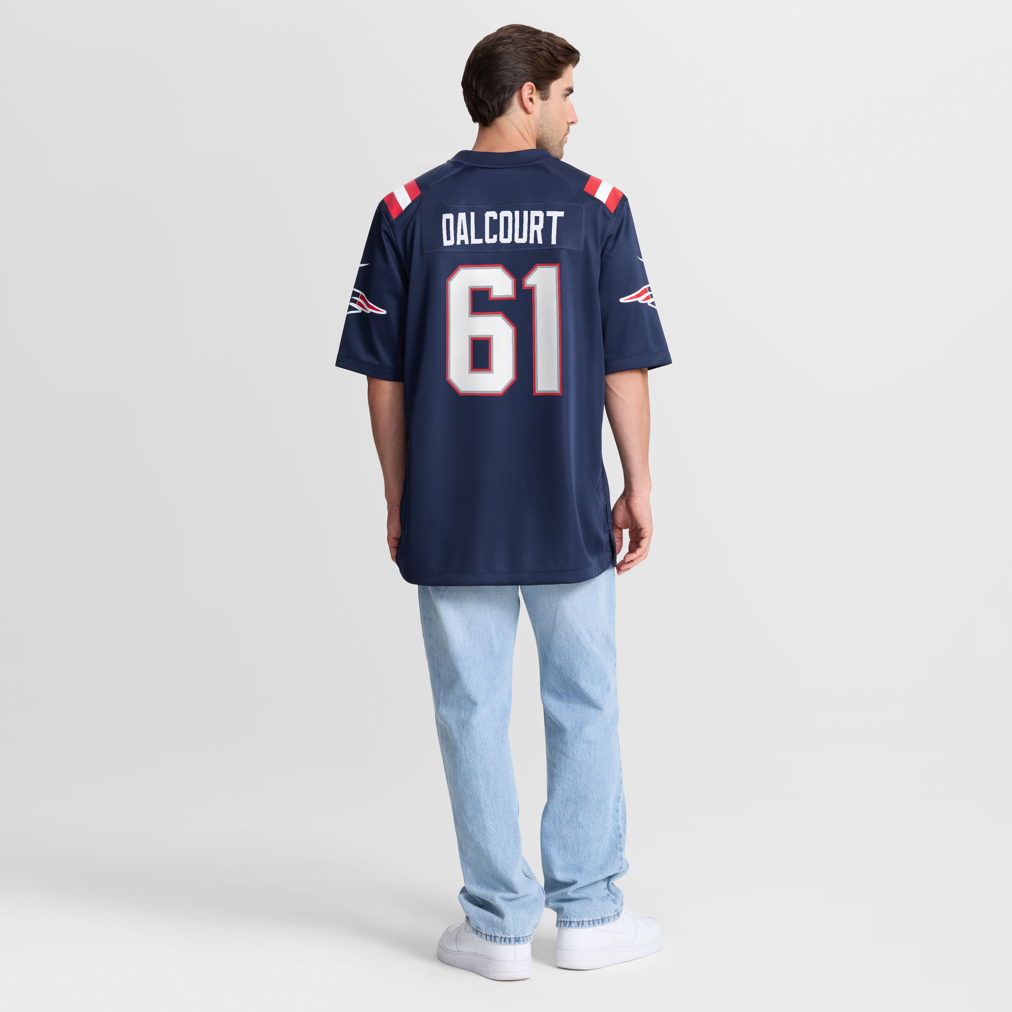 Maillot de match Nike Darrian Dalcourt bleu marine des New England Patriots pour homme