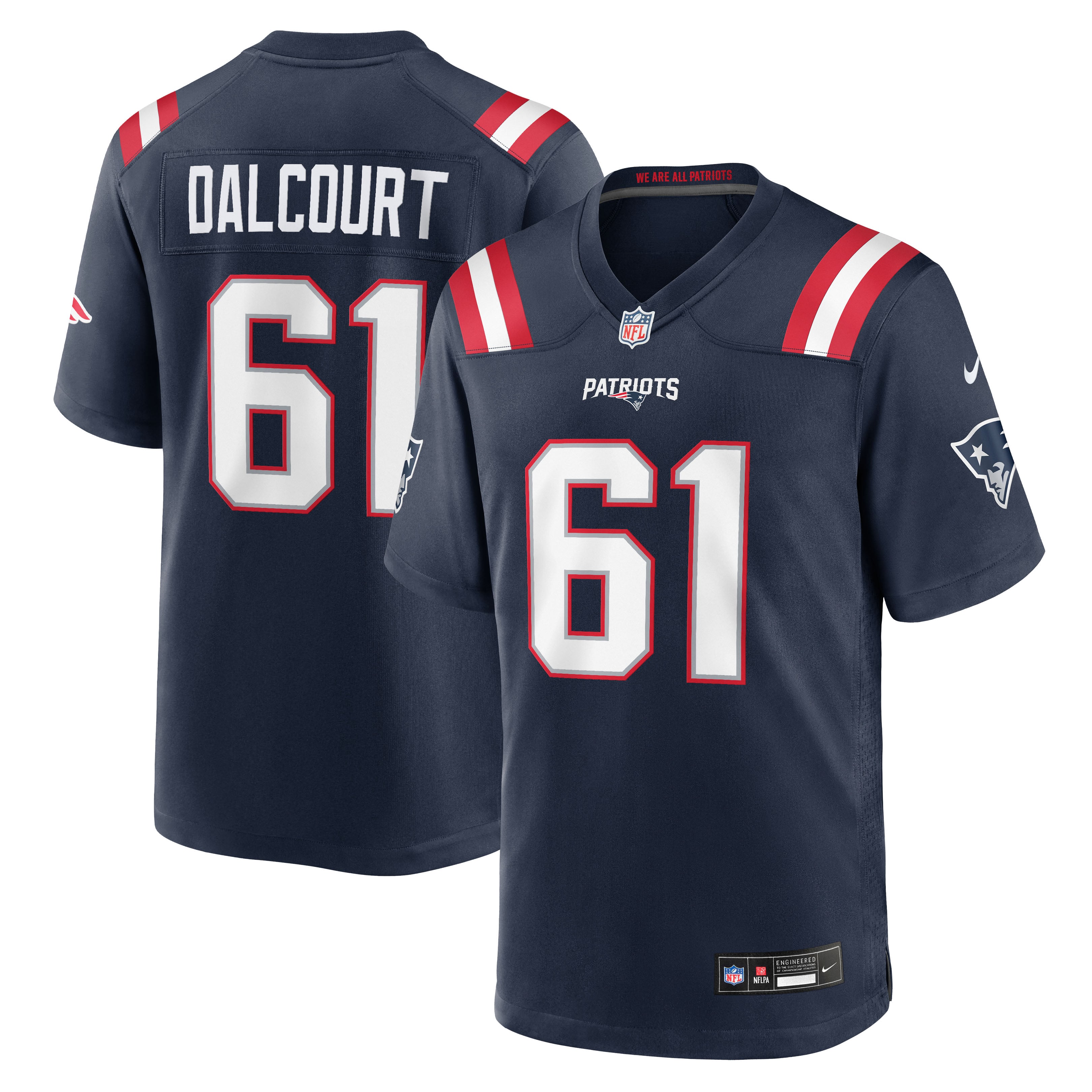 Maillot de match Nike Darrian Dalcourt bleu marine des New England Patriots pour homme