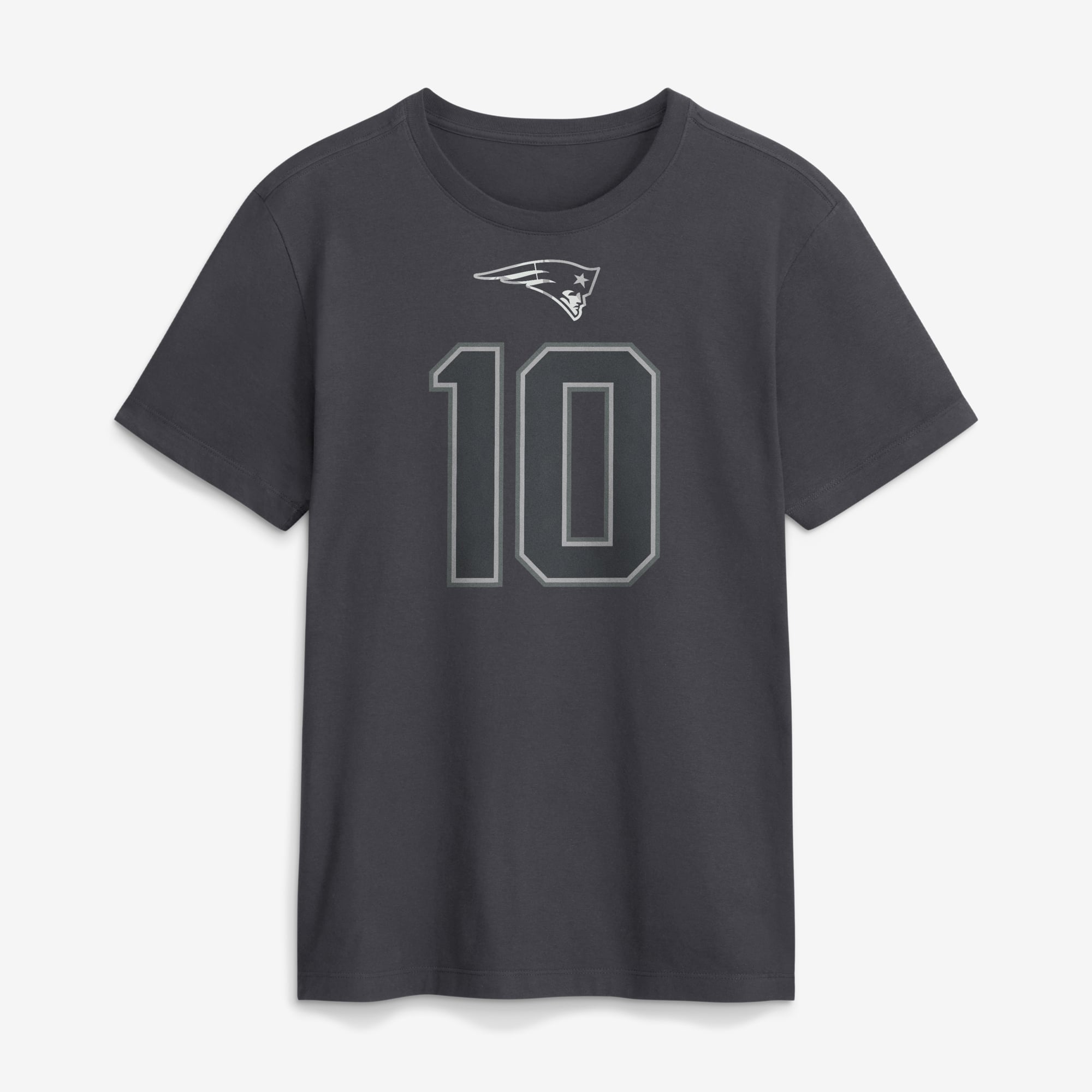 T-shirt Nike Drake Maye Anthracite pour homme, avec nom et numéro des New England Patriots