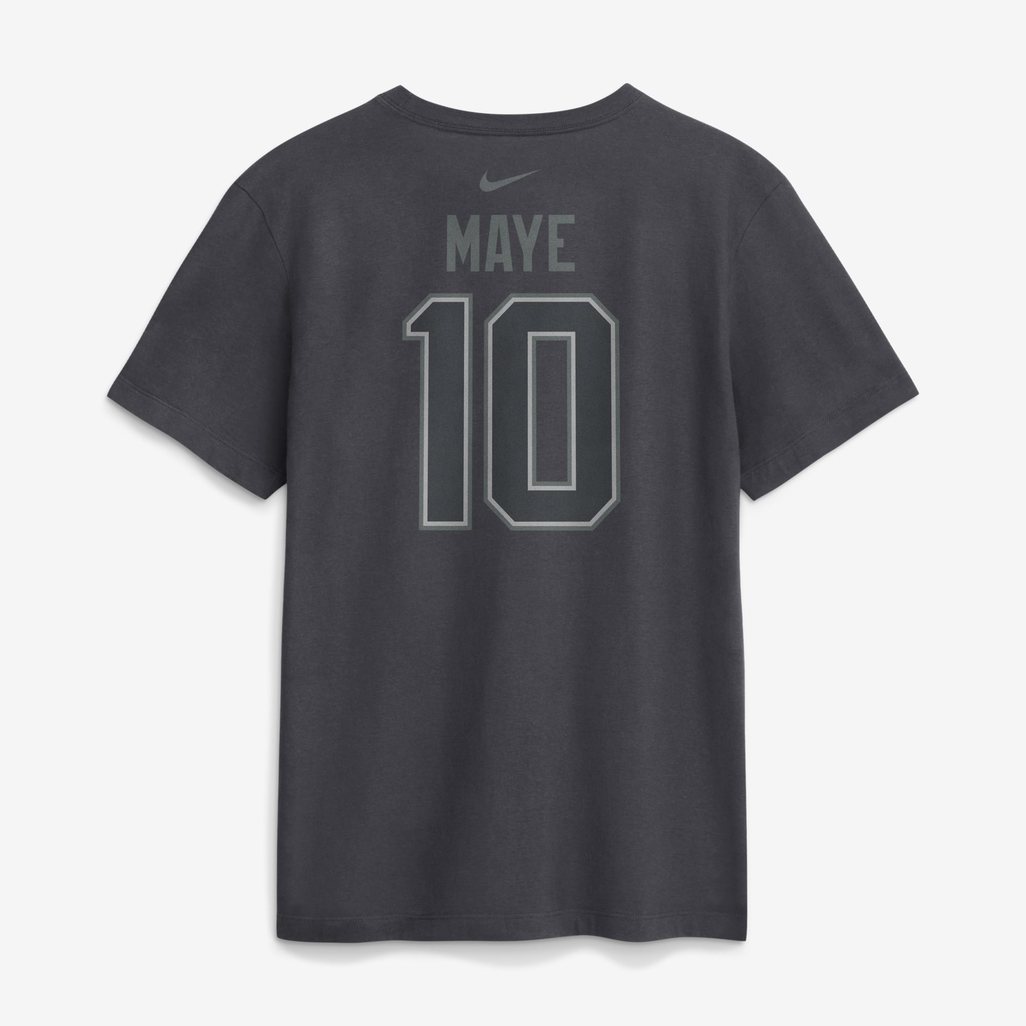 T-shirt Nike Drake Maye Anthracite pour homme, avec nom et numéro des New England Patriots