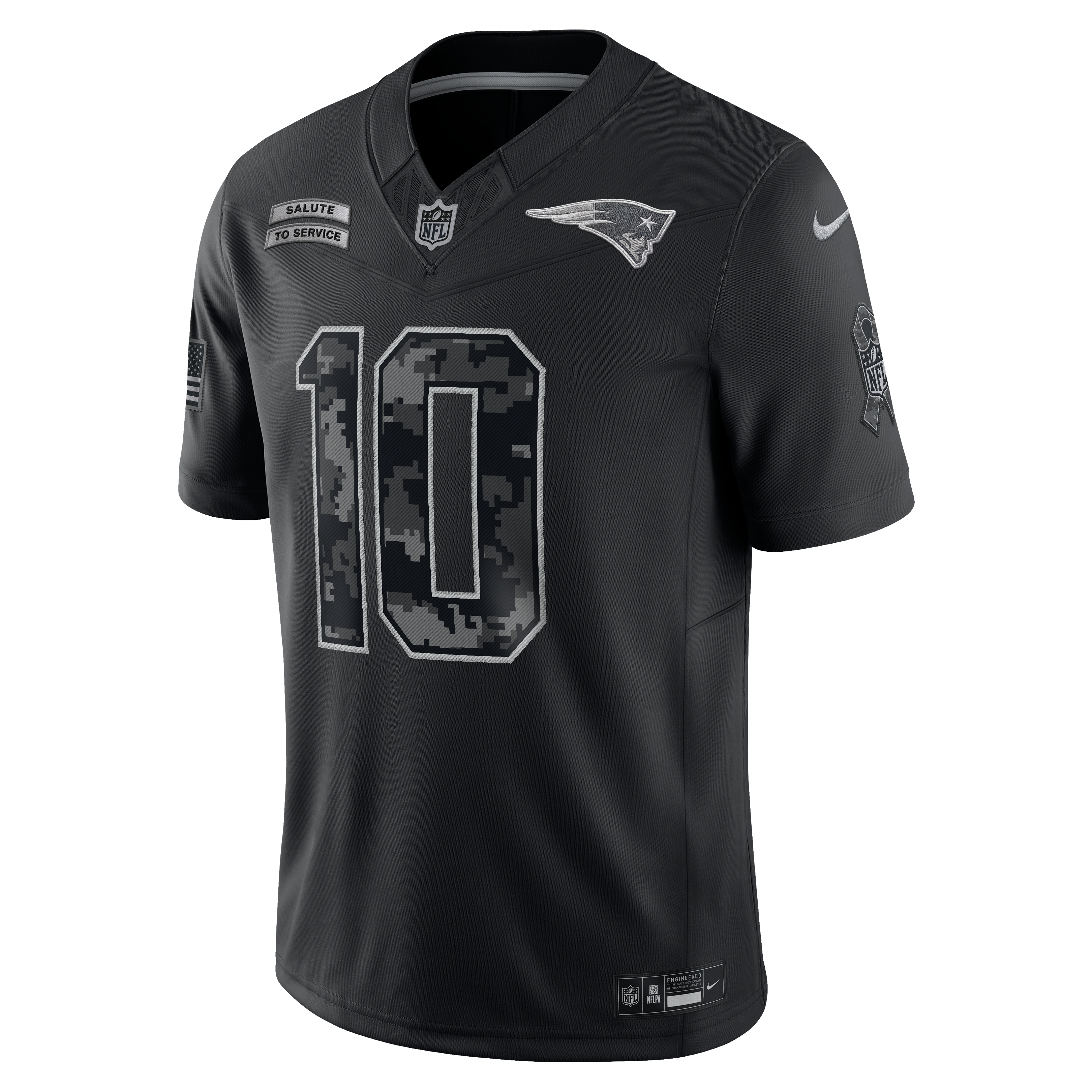 Maillot Nike Drake Maye noir New England Patriots 2026 Salute to Service, édition limitée cousue