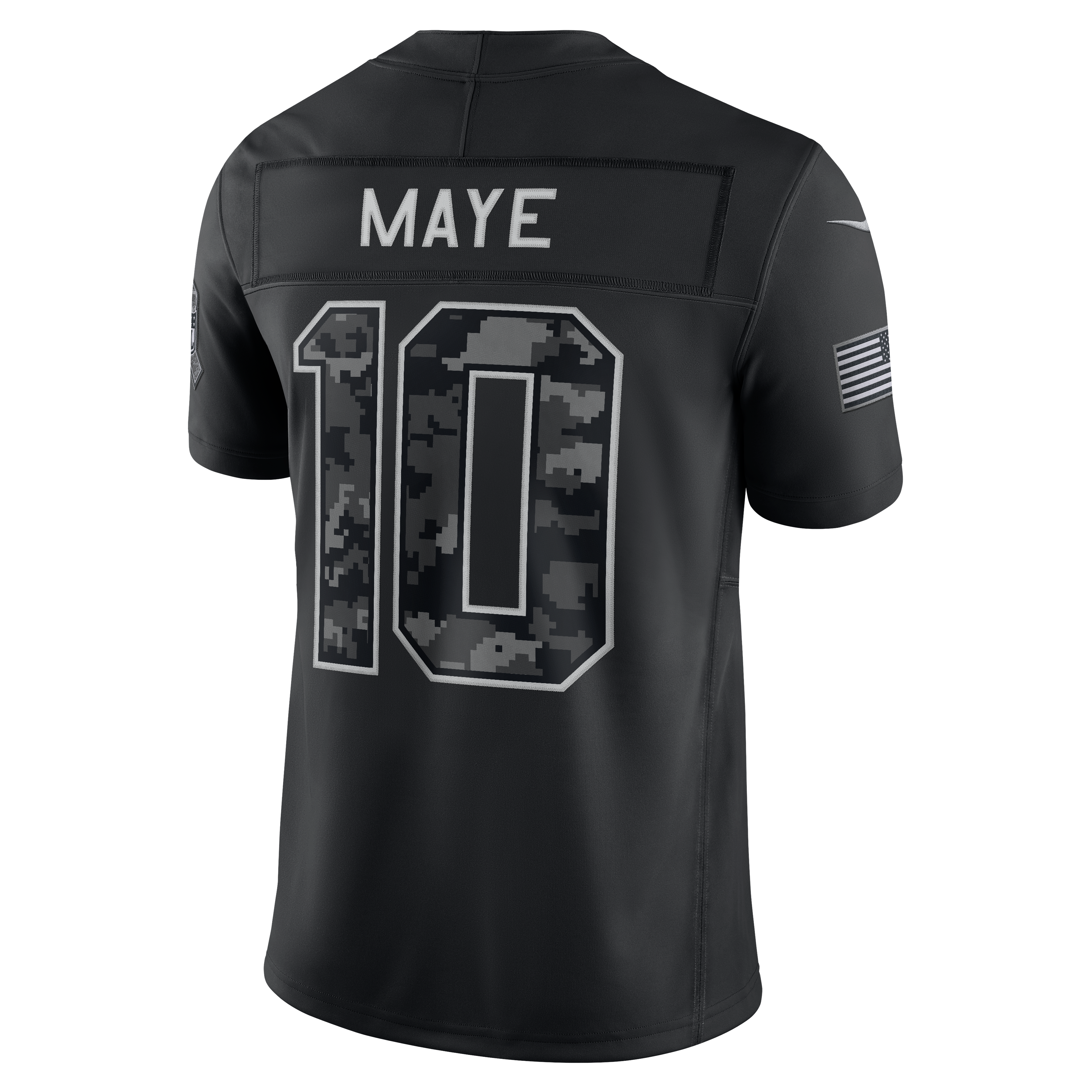 Maillot Nike Drake Maye noir New England Patriots 2026 Salute to Service, édition limitée cousue
