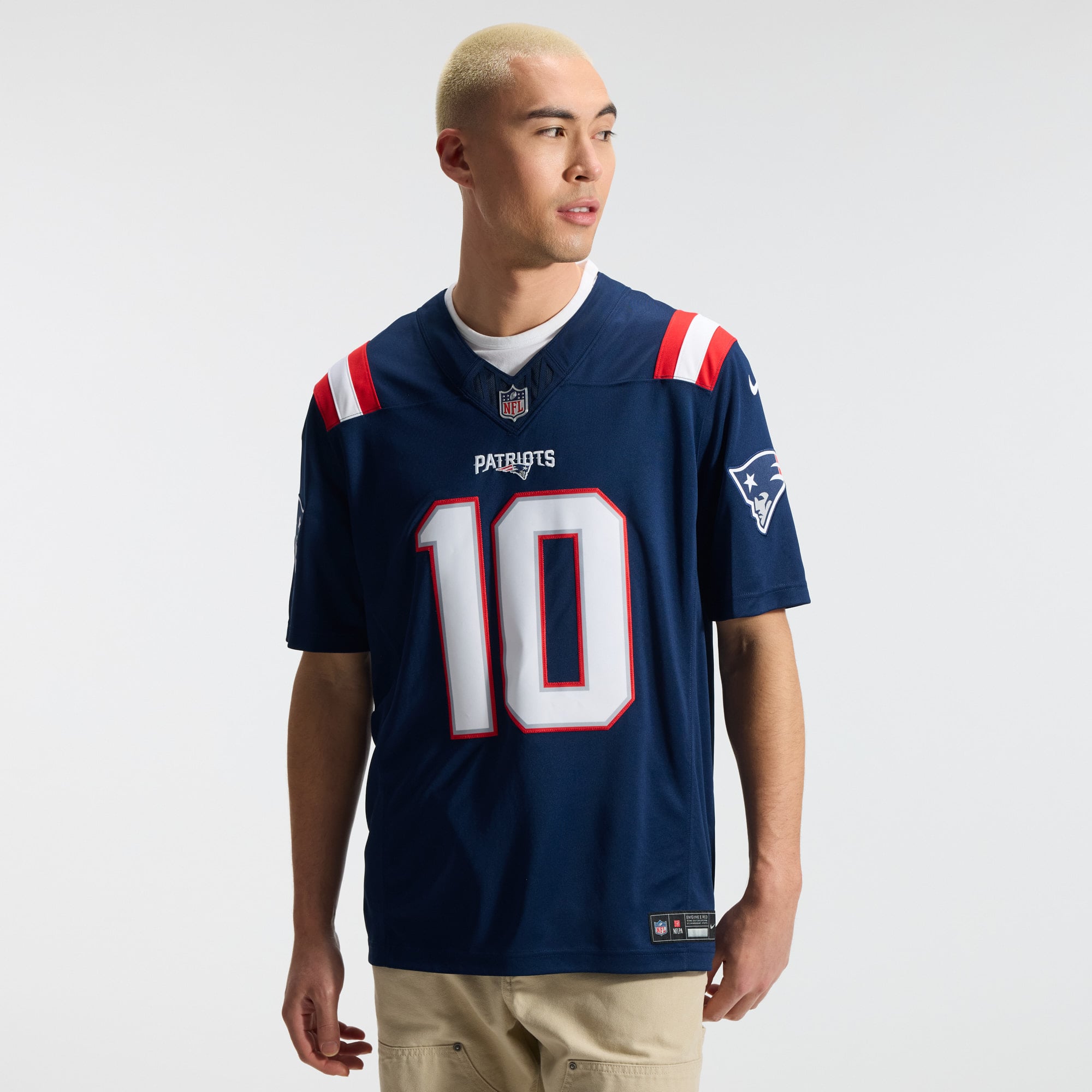 Maillot Nike Drake Maye bleu marine New England Patriots Team Vapor F.U.S.E. Stitched Limited pour homme