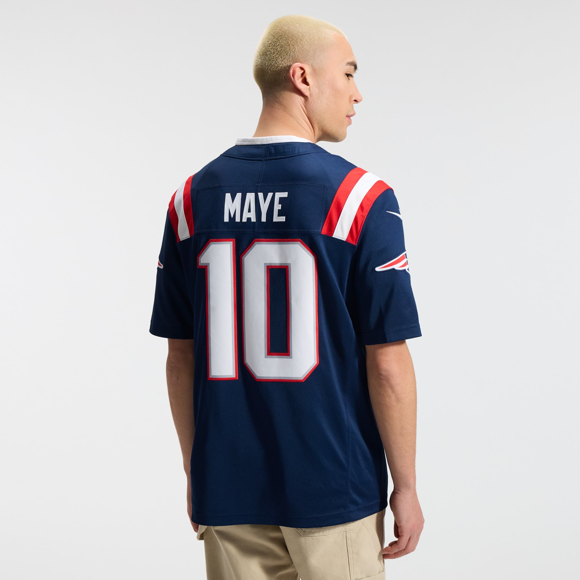 Maillot Nike Drake Maye bleu marine New England Patriots Team Vapor F.U.S.E. Stitched Limited pour homme