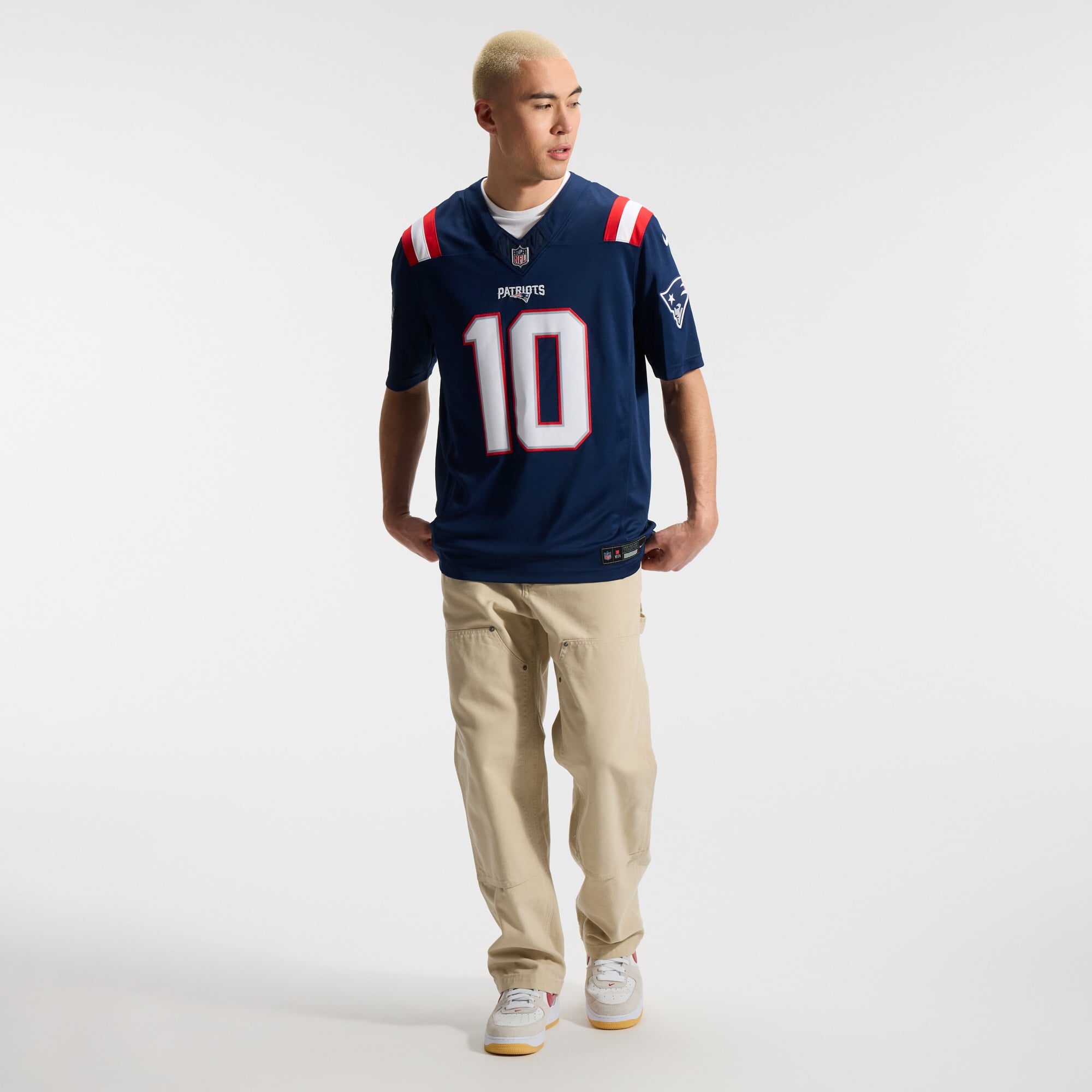 Maillot Nike Drake Maye bleu marine New England Patriots Team Vapor F.U.S.E. Stitched Limited pour homme