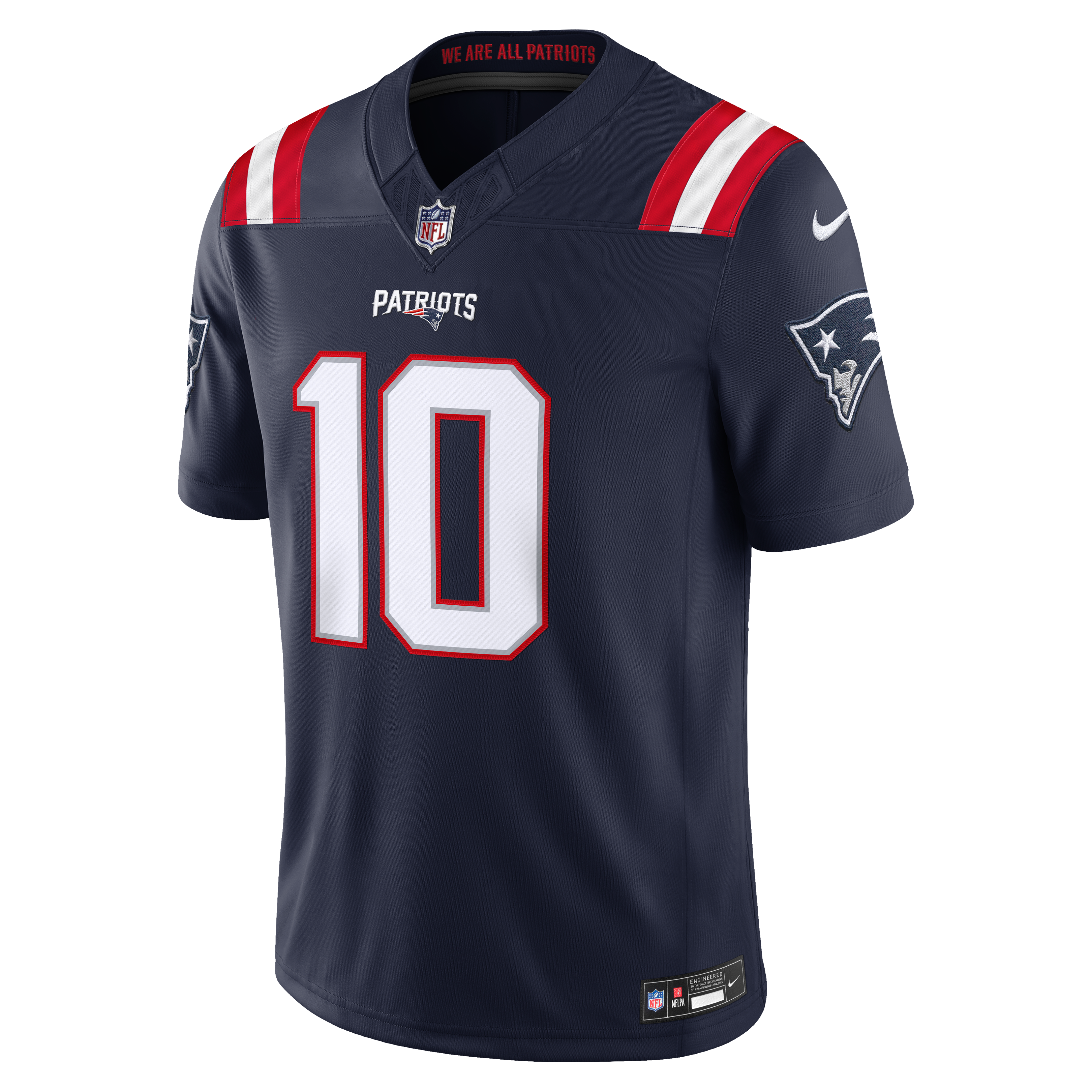 Maillot Nike Drake Maye bleu marine New England Patriots Team Vapor F.U.S.E. Stitched Limited pour homme