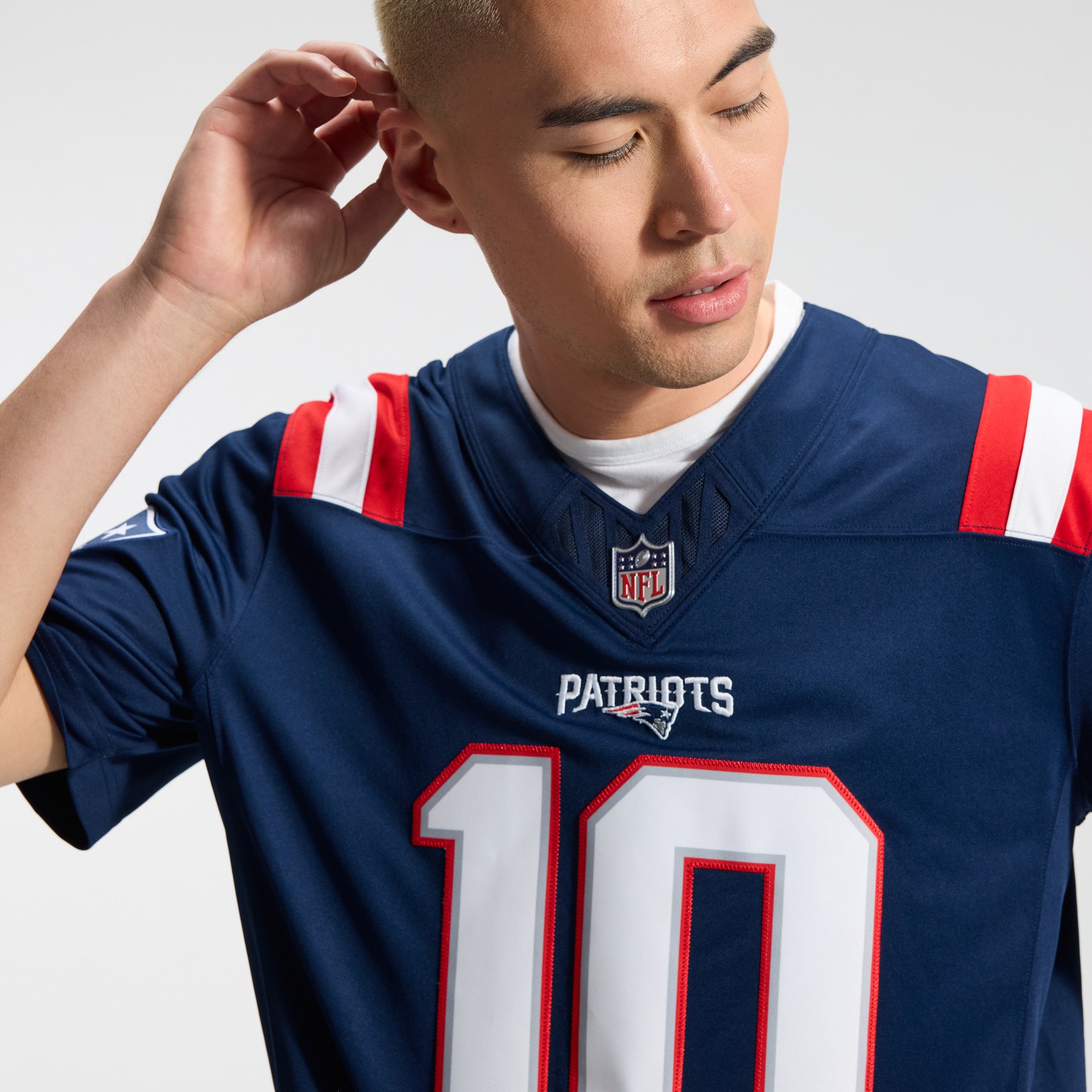 Maillot Nike Drake Maye bleu marine New England Patriots Team Vapor F.U.S.E. Stitched Limited pour homme