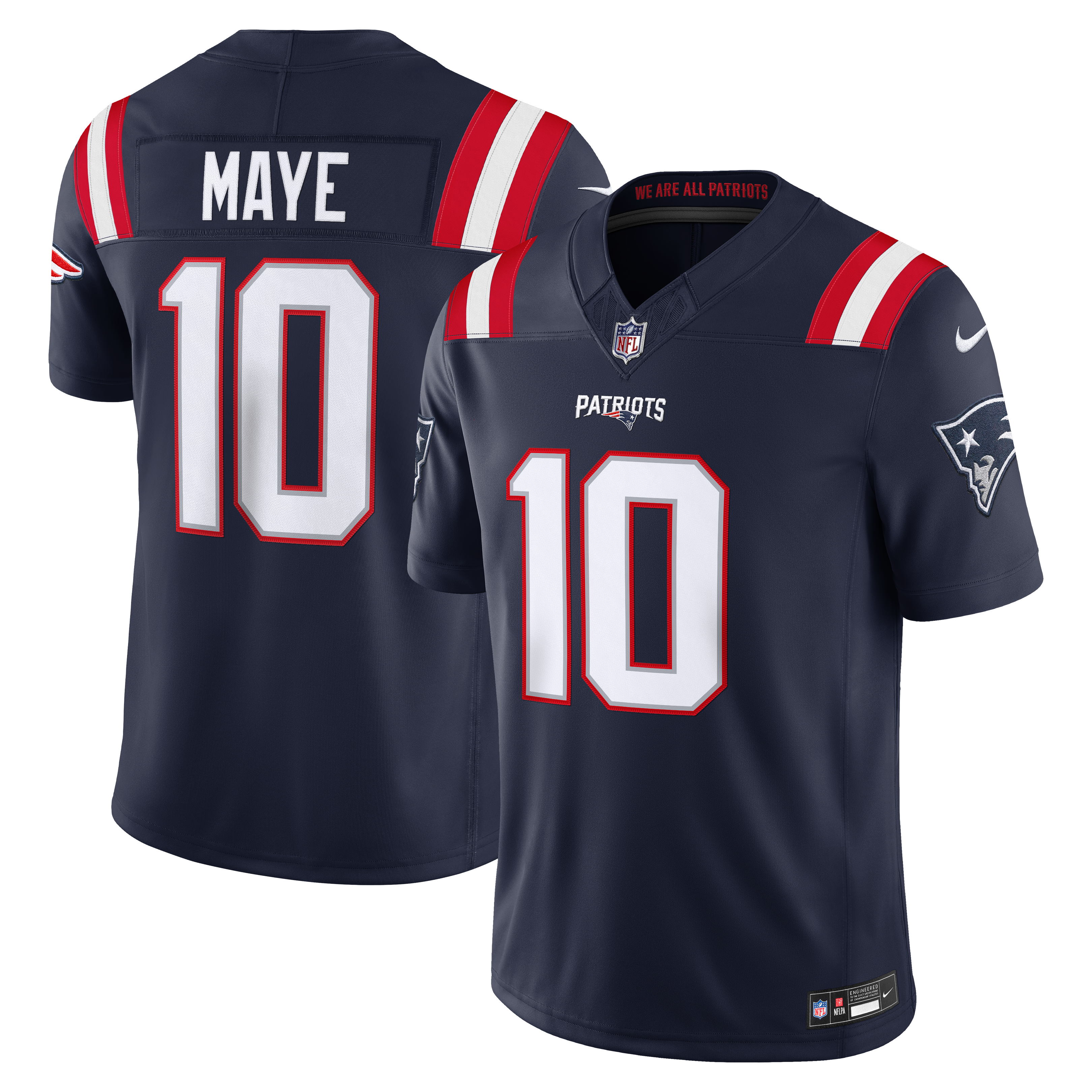 Maillot Nike Drake Maye bleu marine New England Patriots Team Vapor F.U.S.E. Stitched Limited pour homme