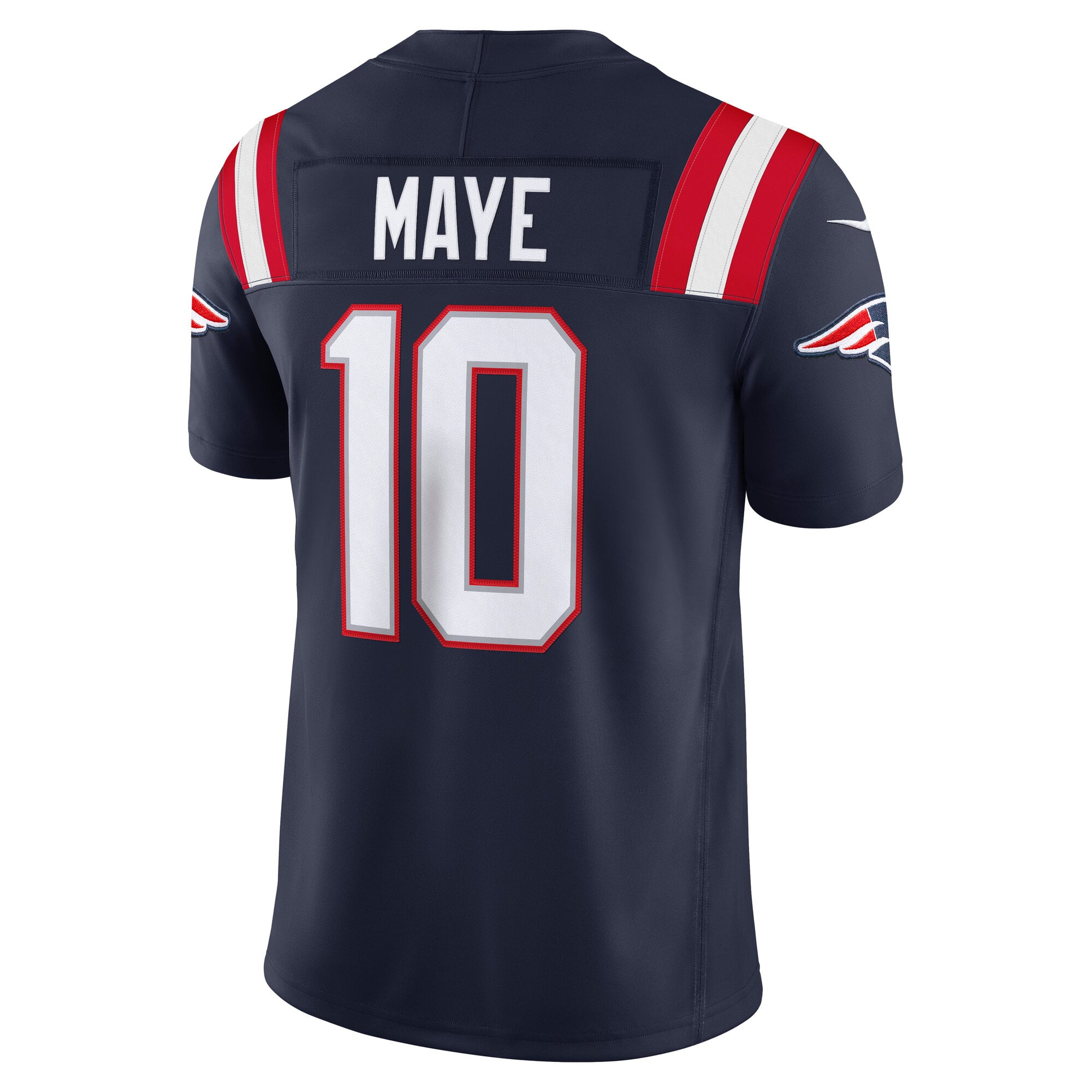 Maillot Nike Drake Maye bleu marine New England Patriots Vapor F.U.S.E. édition limitée cousue pour homme