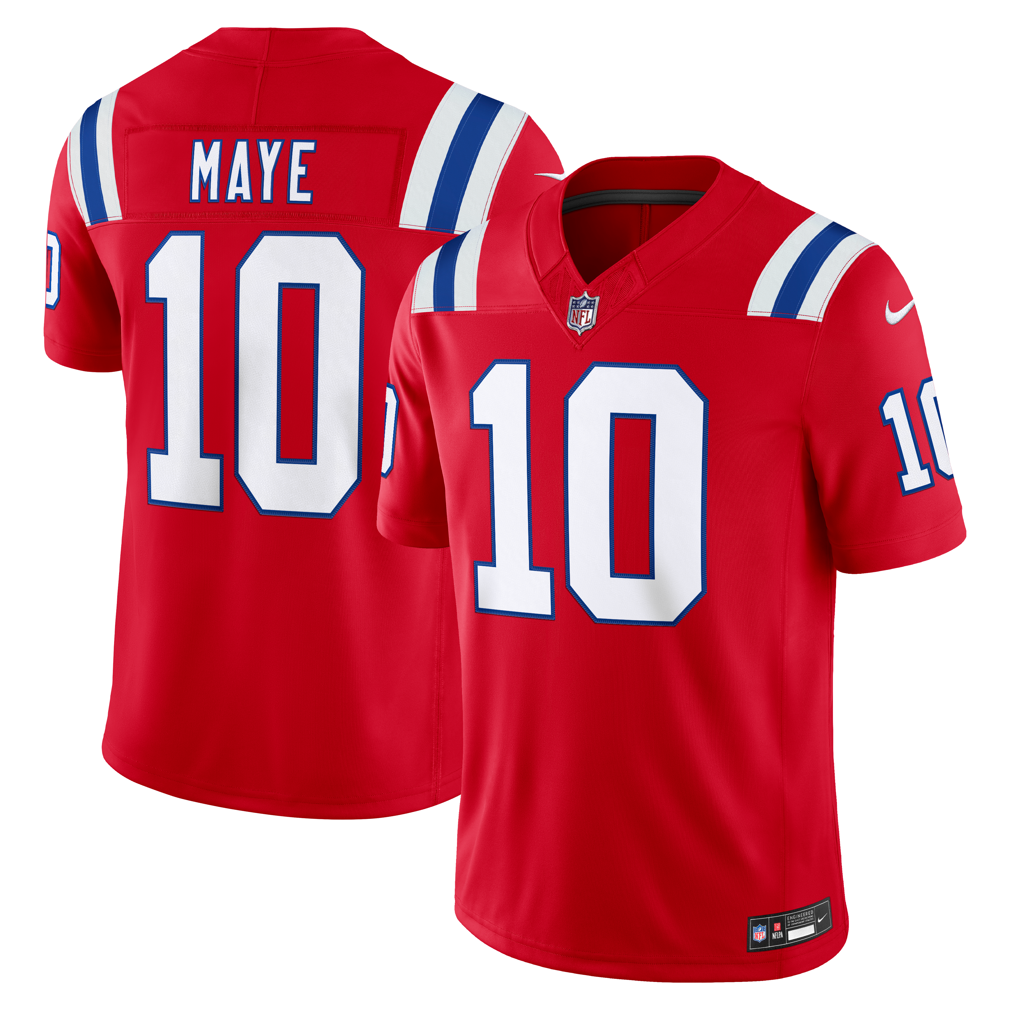 Men's Nike Drake Maye Red New England Patriots Alternate Vapor F.U.S.E. Stitched Limited Jersey