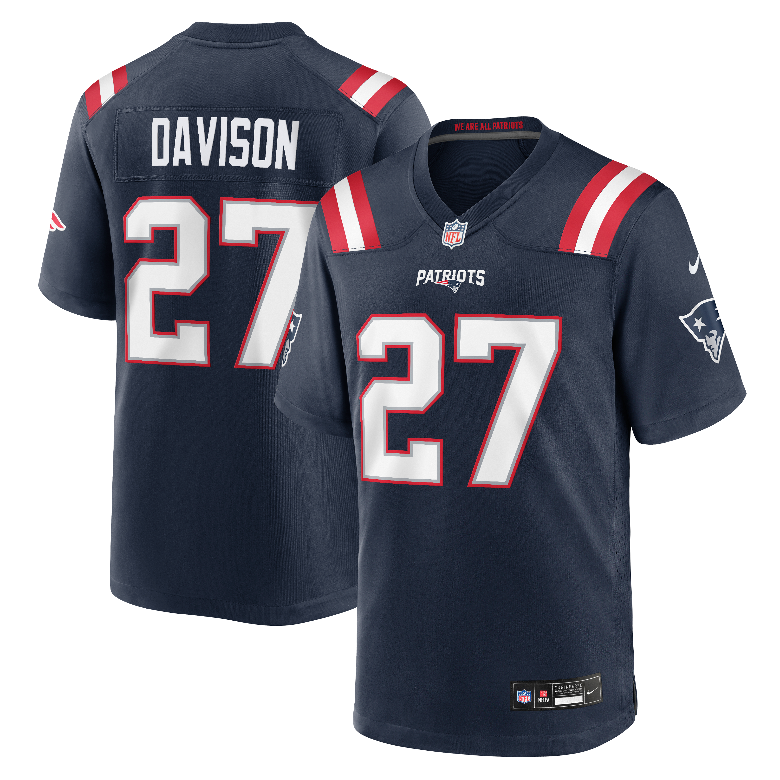 Men's Nike Elliott Davison Navy New England Patriots Team Game Jersey