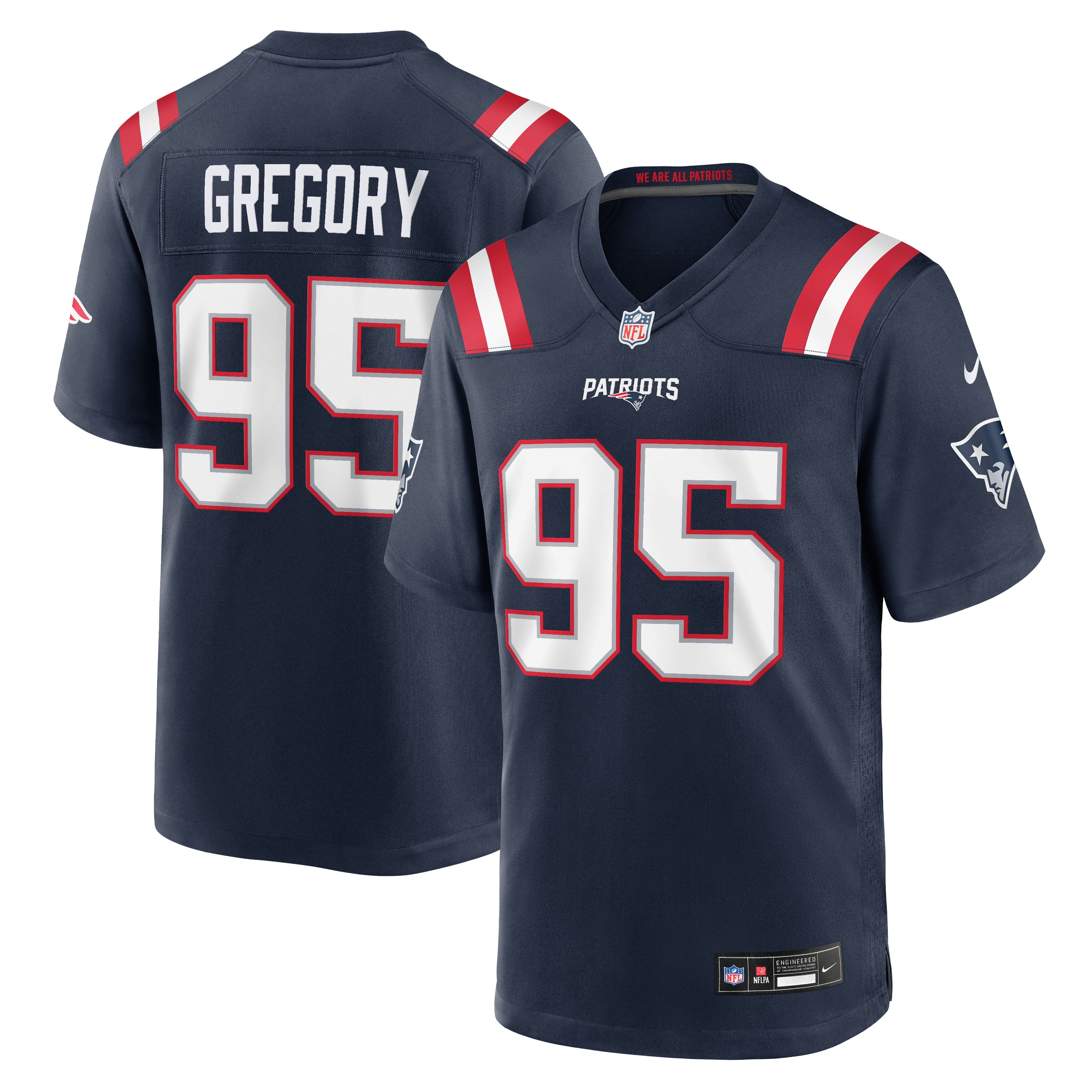 Maillot de match Nike Eric Gregory bleu marine des New England Patriots pour homme
