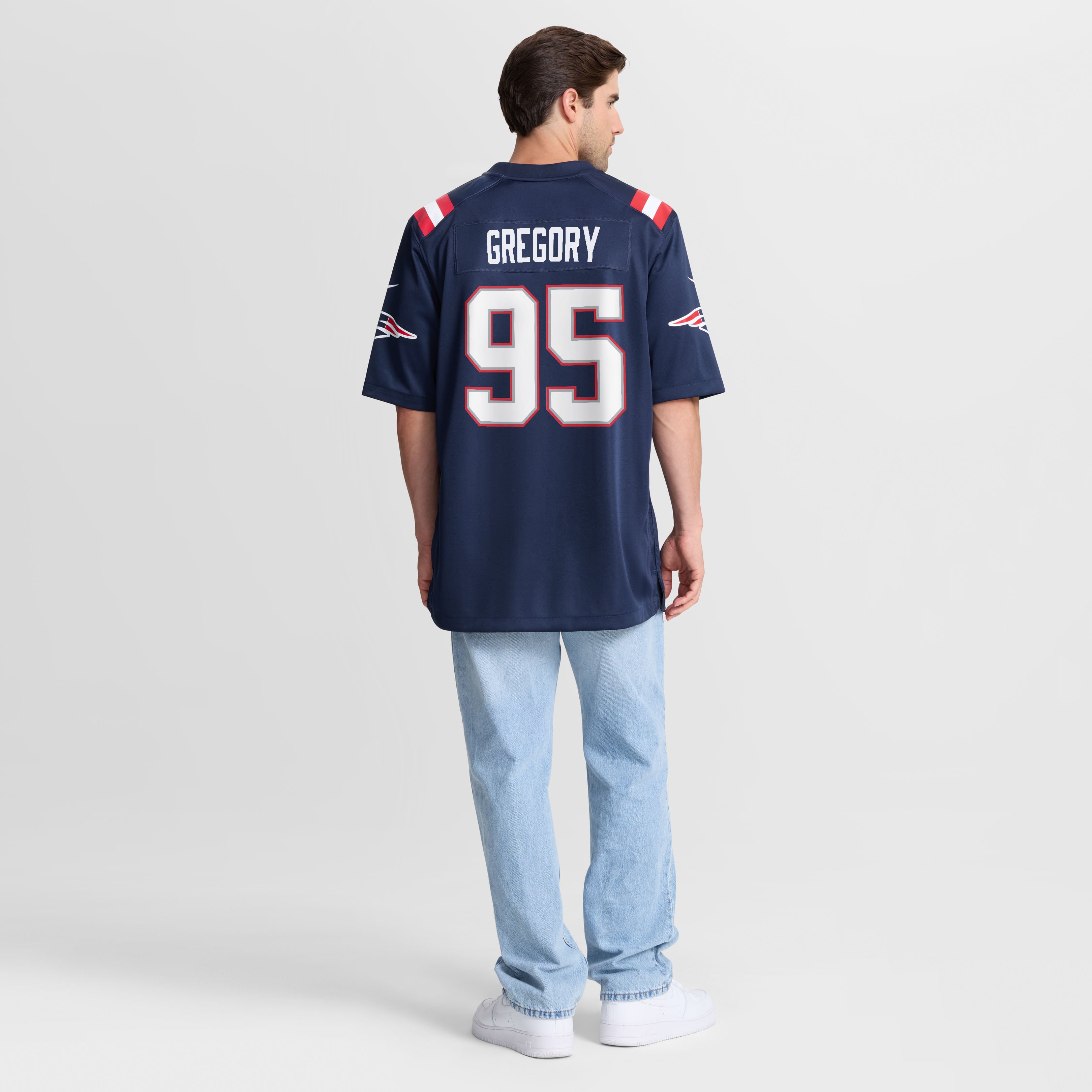Maillot de match Nike Eric Gregory bleu marine des New England Patriots pour homme