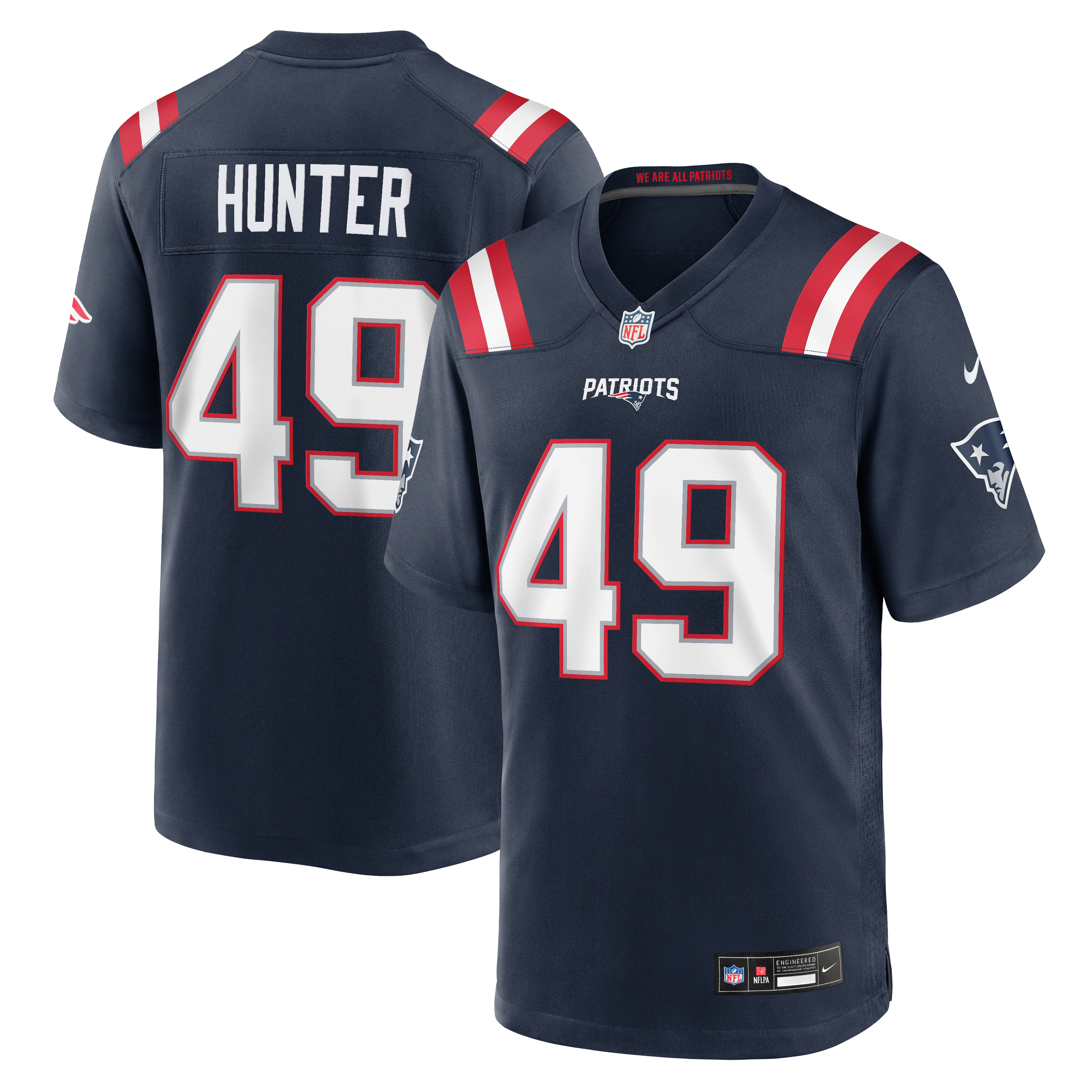 Maillot de match Nike Erick Hunter bleu marine des New England Patriots pour homme