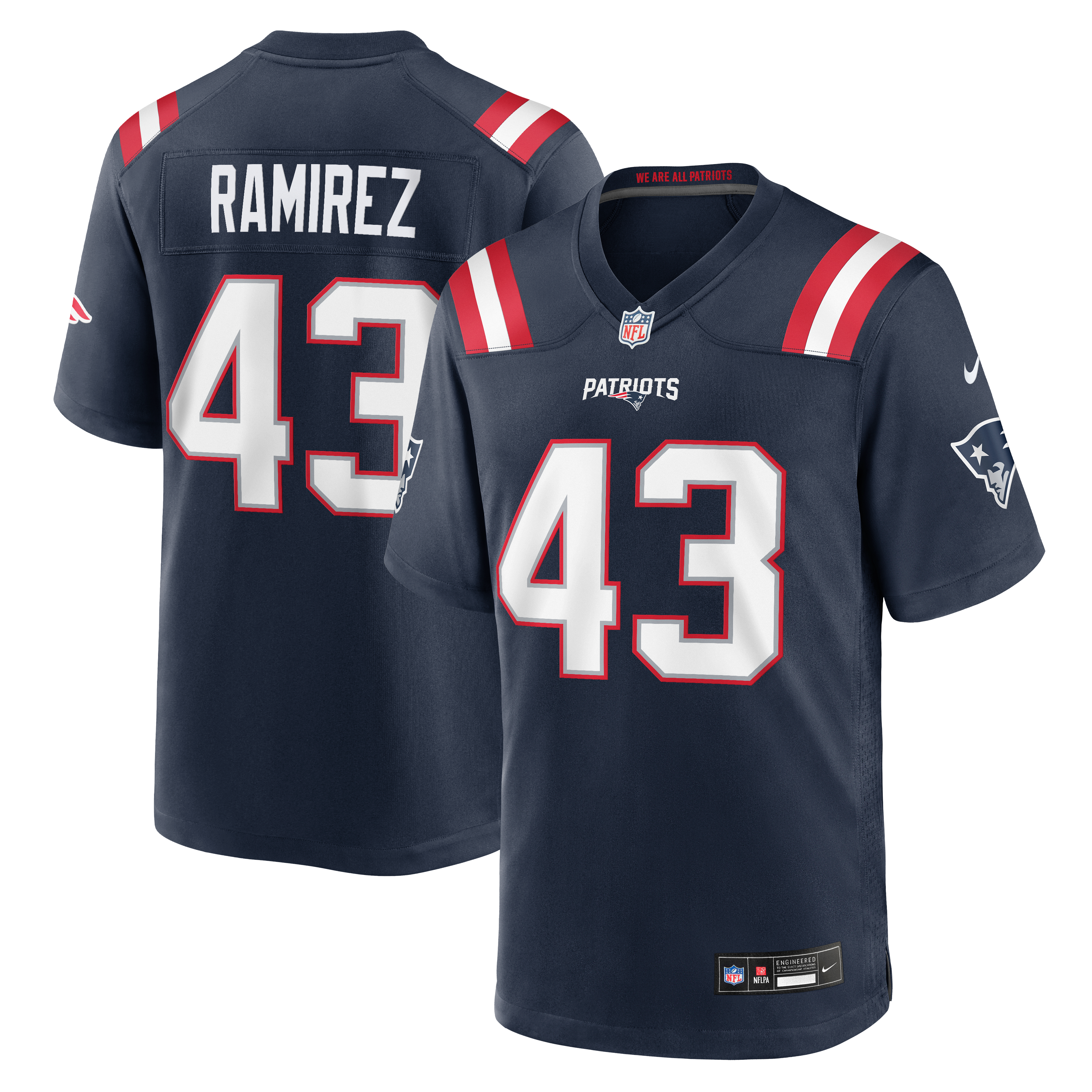 Men's Nike Jose Ramirez Navy New England Patriots Team Game Jersey