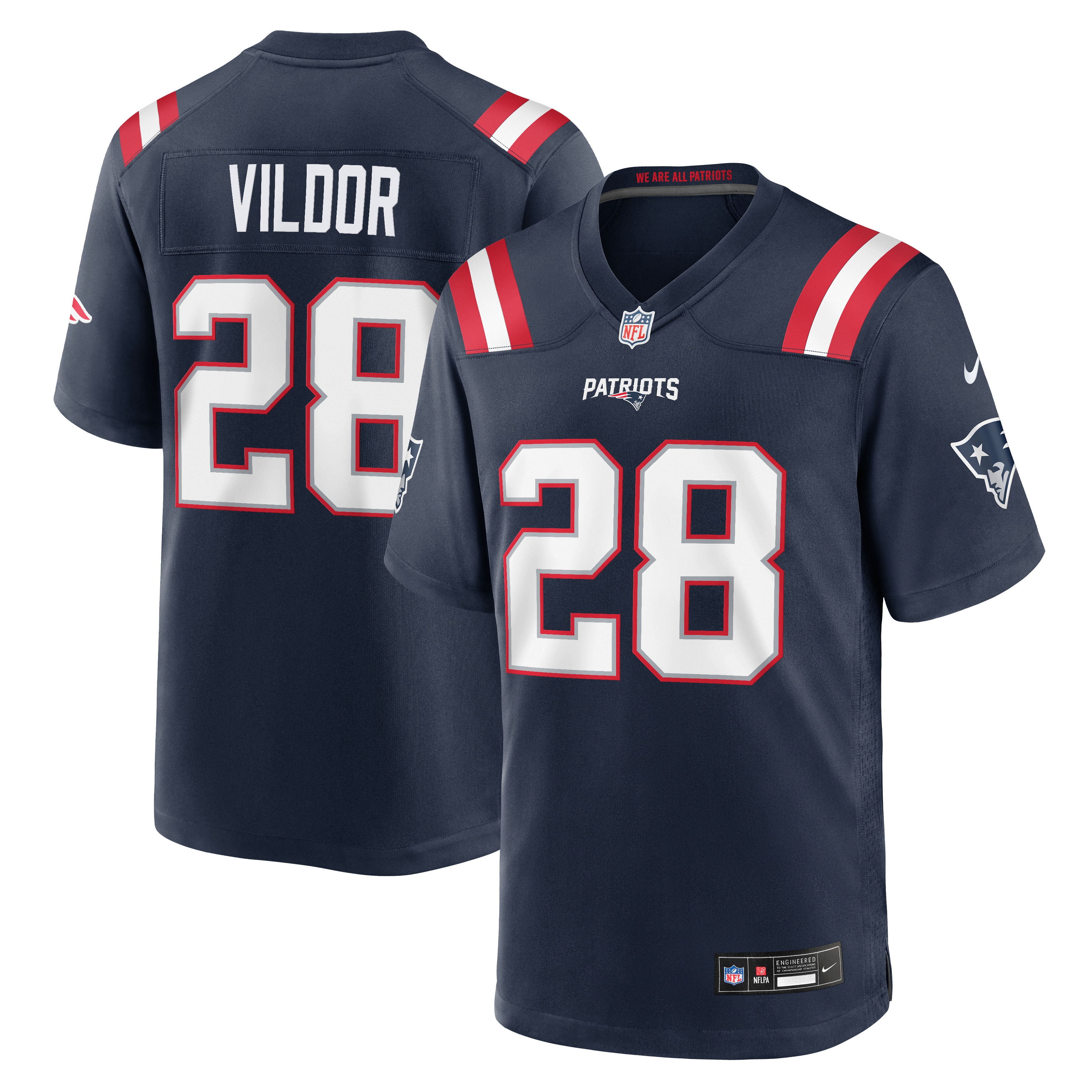 Men's Nike Kindle Vildor Navy New England Patriots Team Game Jersey