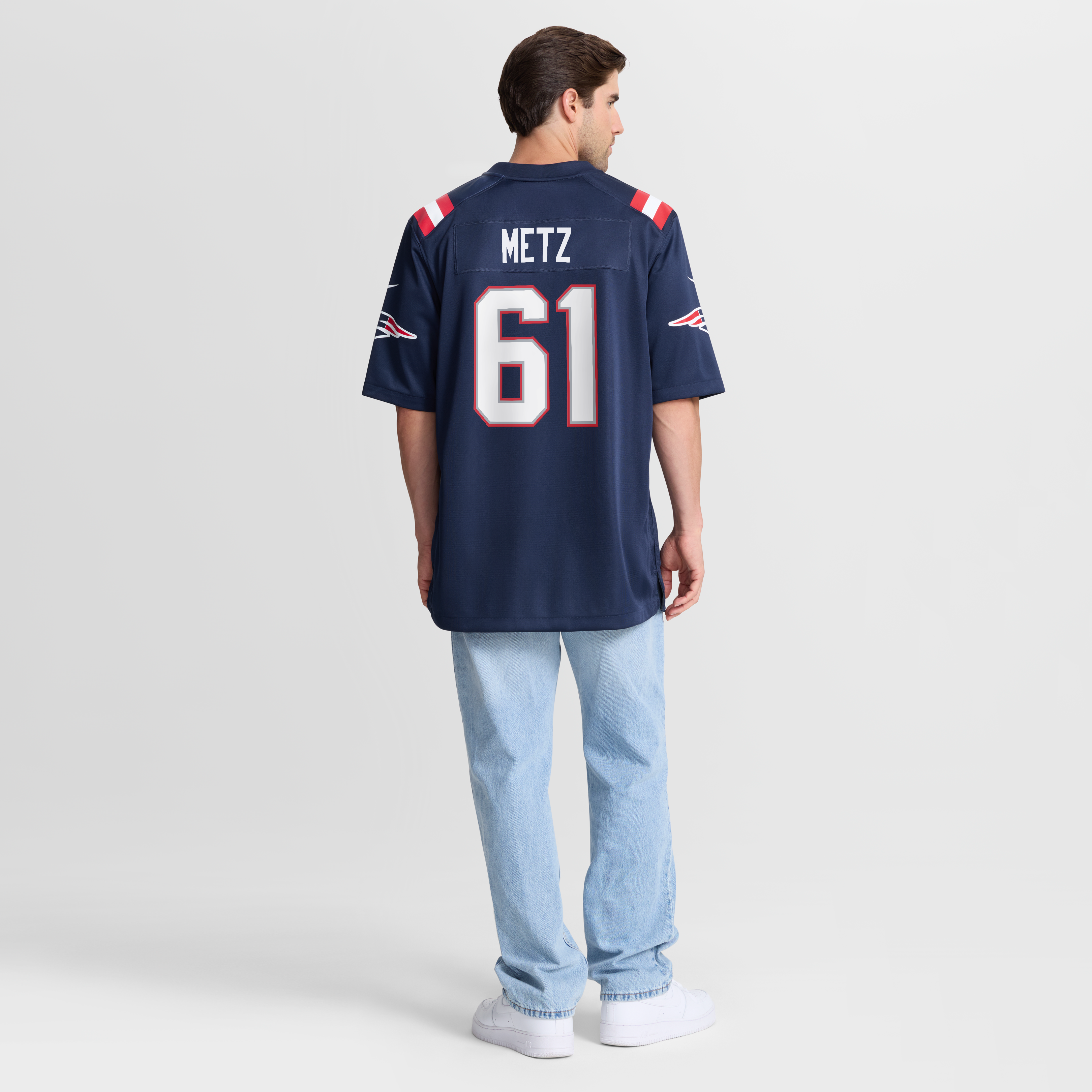 Men's Nike Lorenz Metz Navy New England Patriots Team Game Jersey