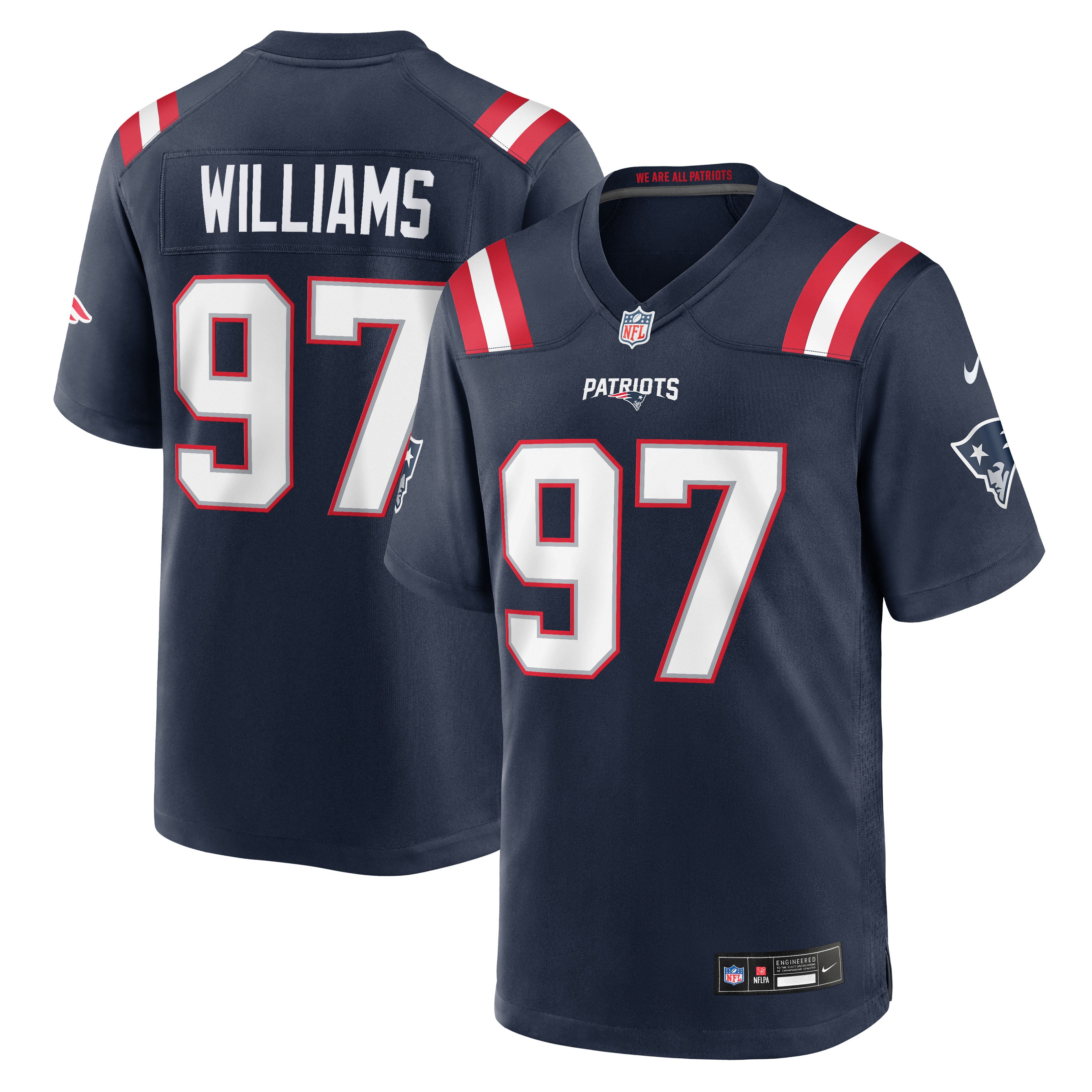 Maillot de match Nike Milton Williams bleu marine des New England Patriots pour homme