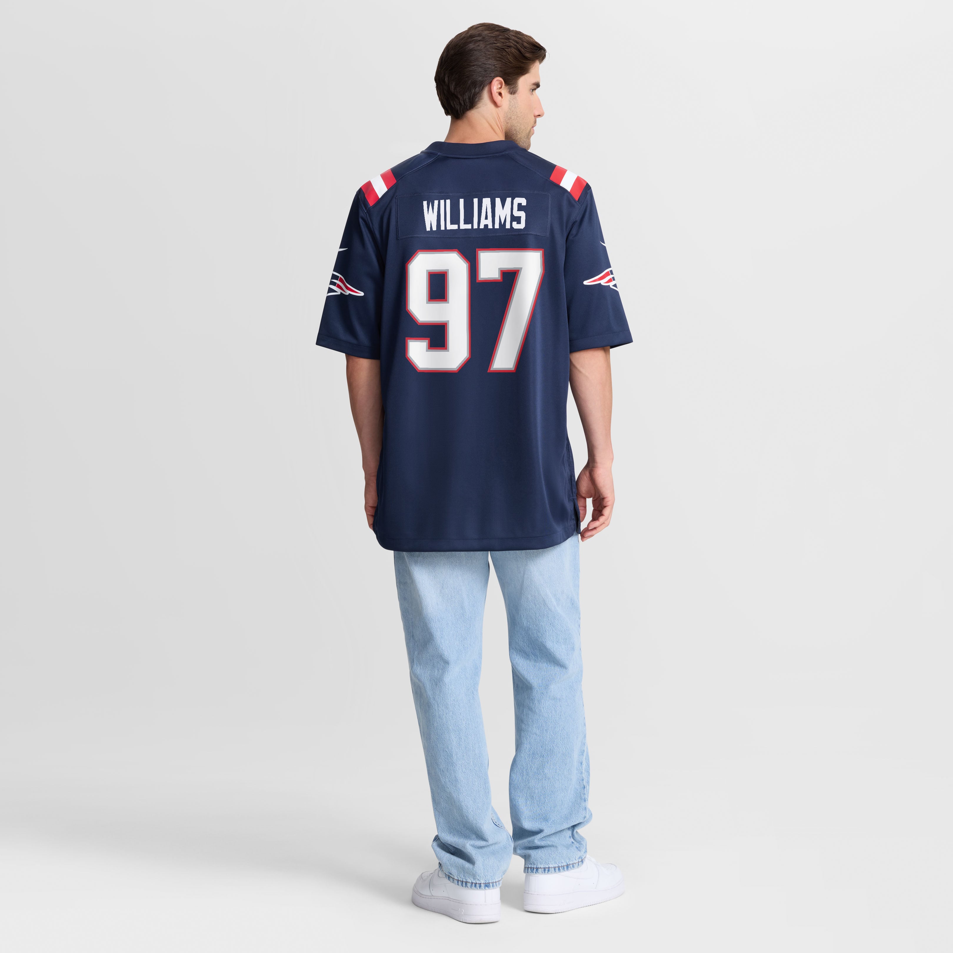 Maillot de match Nike Milton Williams bleu marine des New England Patriots pour homme