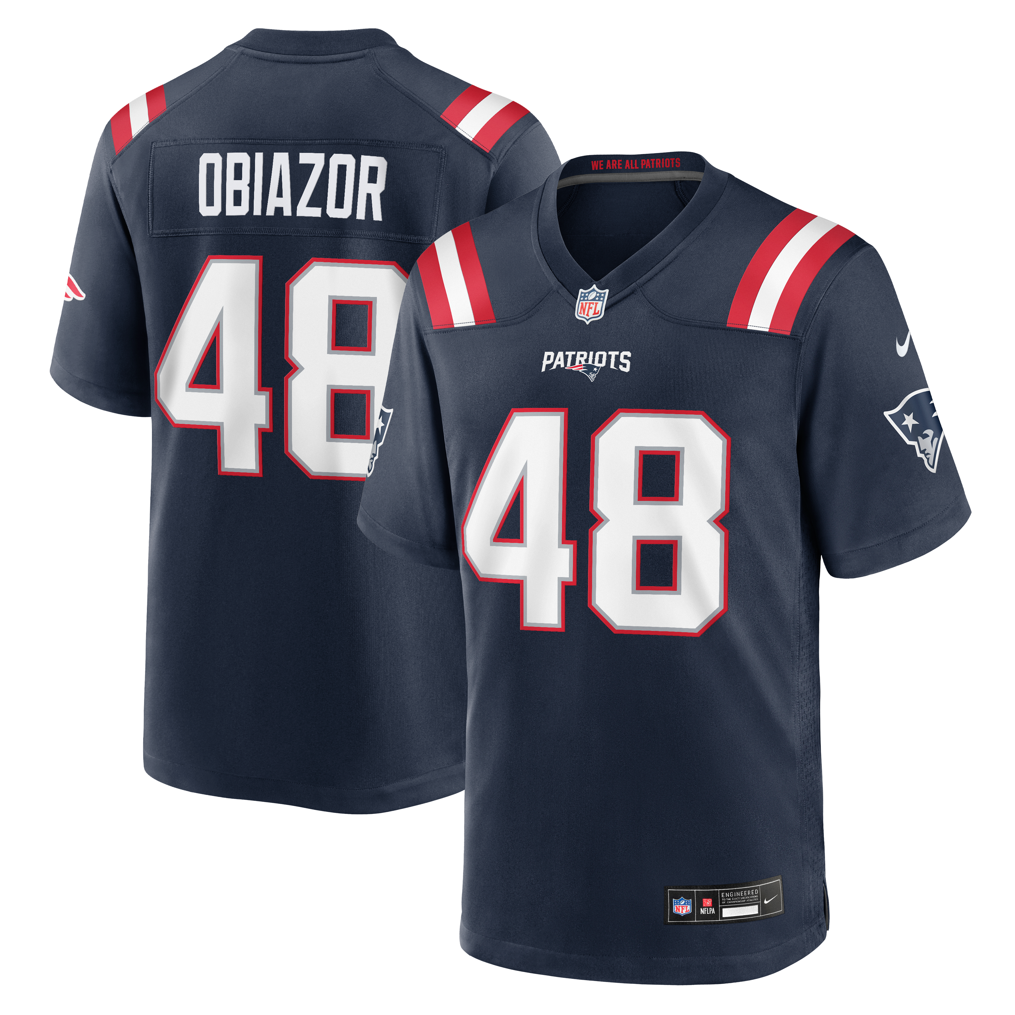 Men's Nike Namdi Obiazor Navy New England Patriots Team Game Jersey