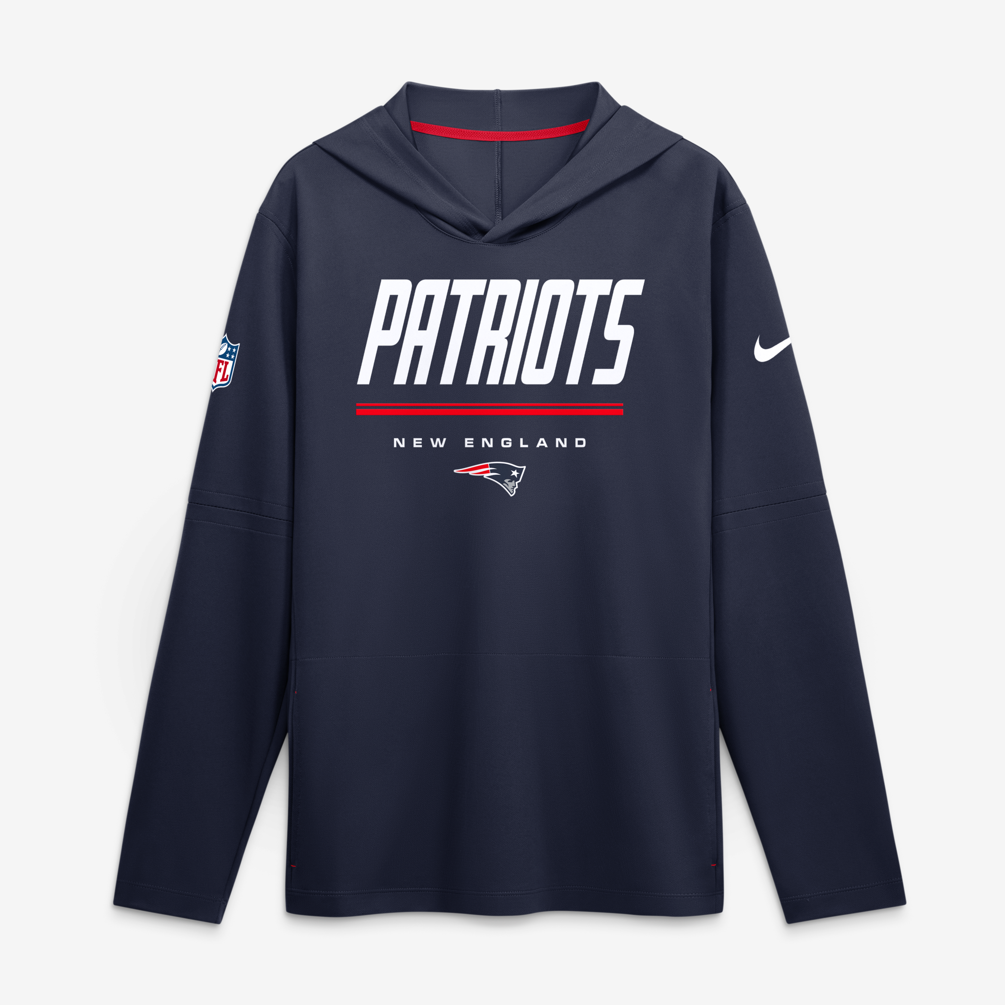 Men's Nike Navy New England Patriots Sideline Game On Lightweight Long Sleeve Hooded Dri-FIT Top