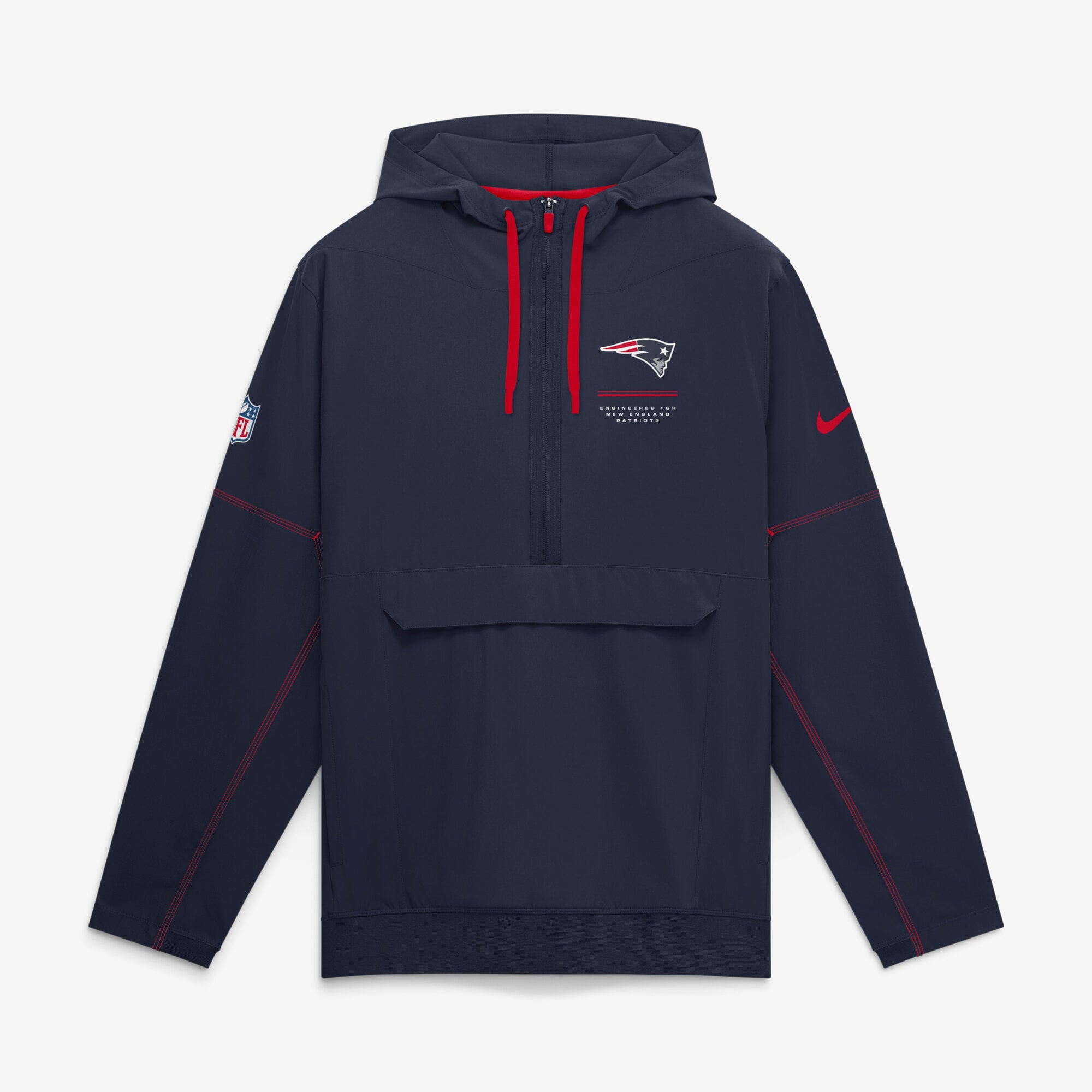 Men's Nike Navy New England Patriots Sideline Logo Glory Anorak Half-Zip Hooded Jacket