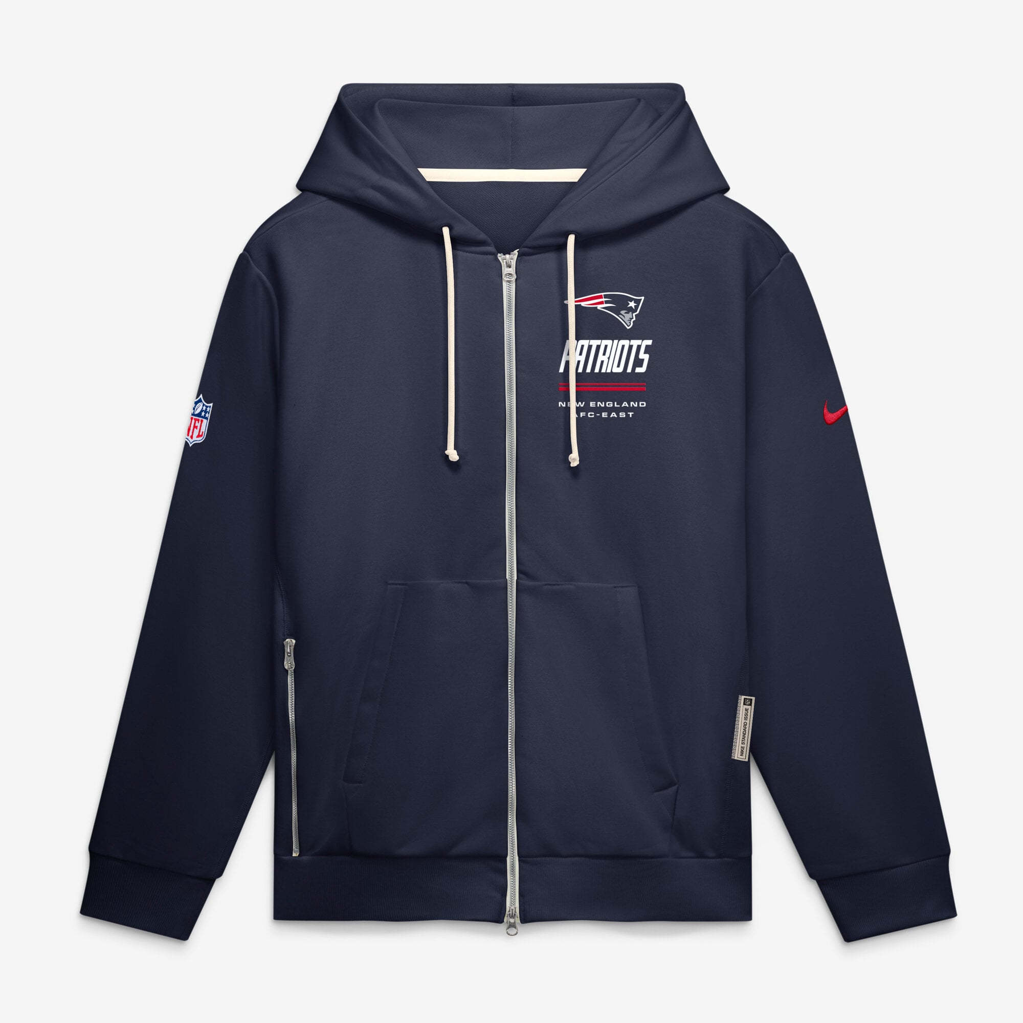 Sweat à capuche zippé Nike bleu marine New England Patriots Sideline Standard Issue Dri-FIT pour homme