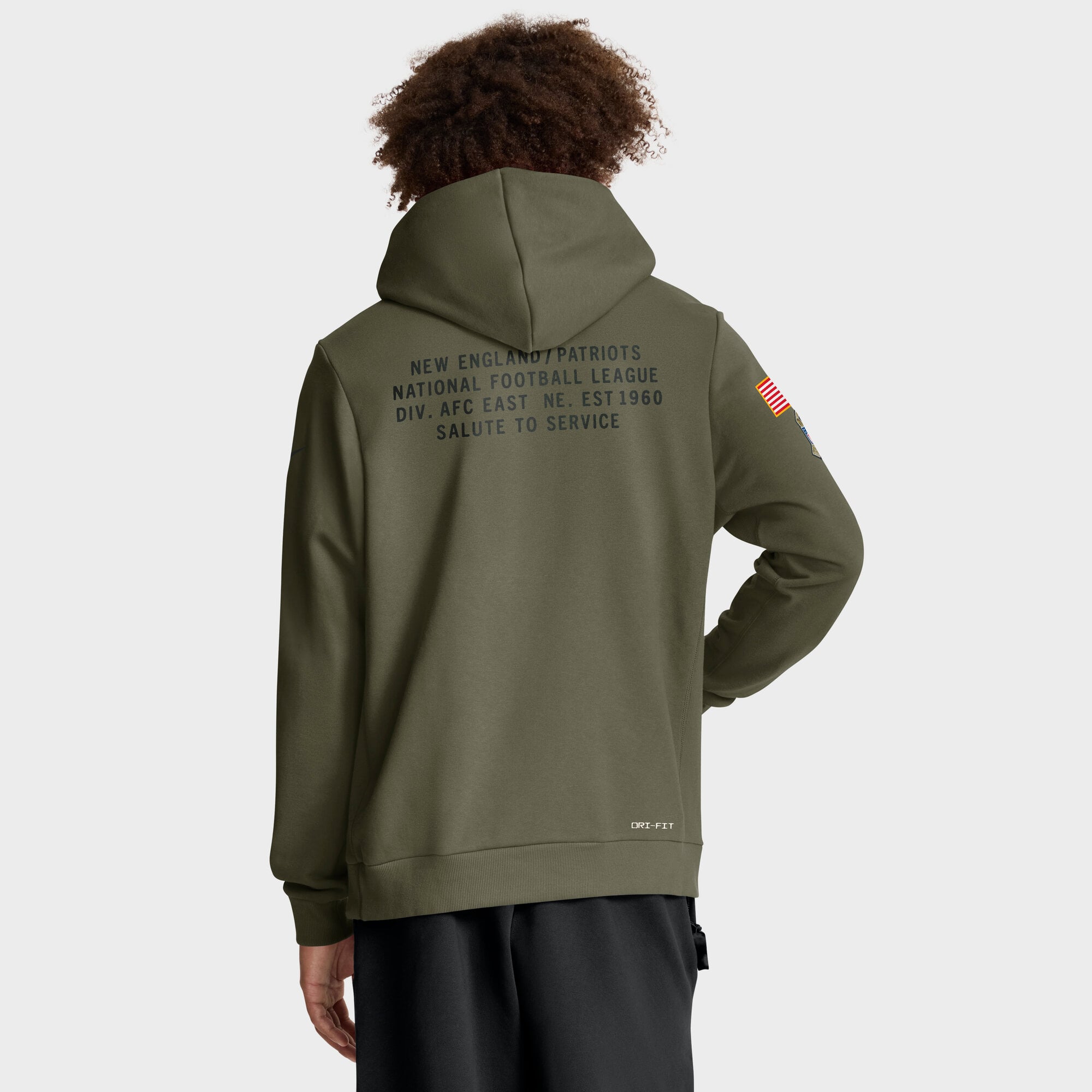 Men's Nike Olive New England Patriots 2025 Salute to Service Sideline Standard Issue Dri-FIT Hoodie