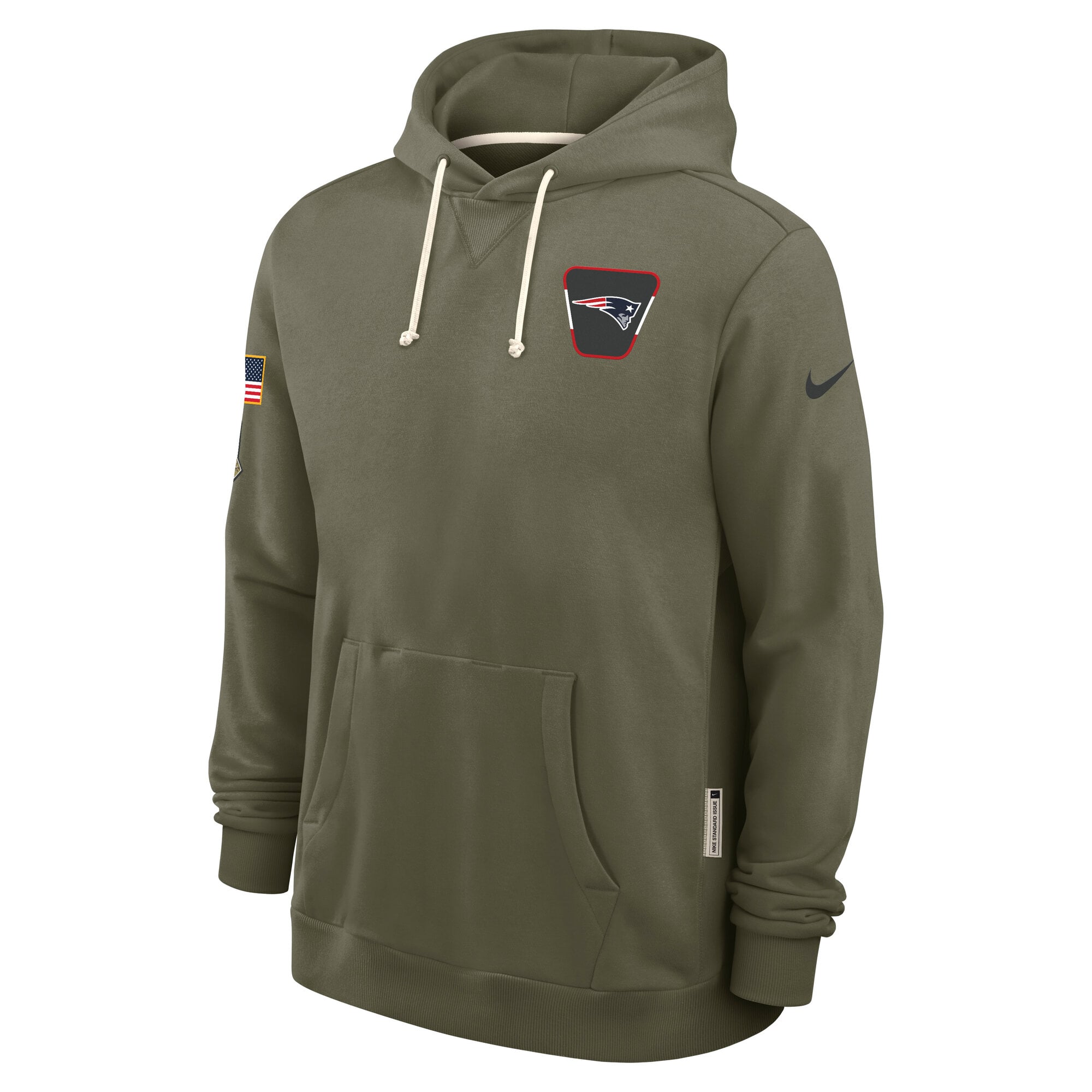 Men's Nike Olive New England Patriots 2025 Salute to Service Sideline Standard Issue Dri-FIT Hoodie