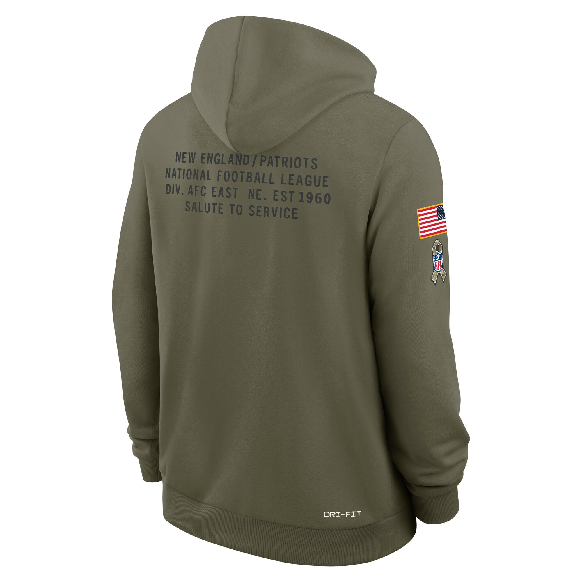 Men's Nike Olive New England Patriots 2025 Salute to Service Sideline Standard Issue Dri-FIT Hoodie