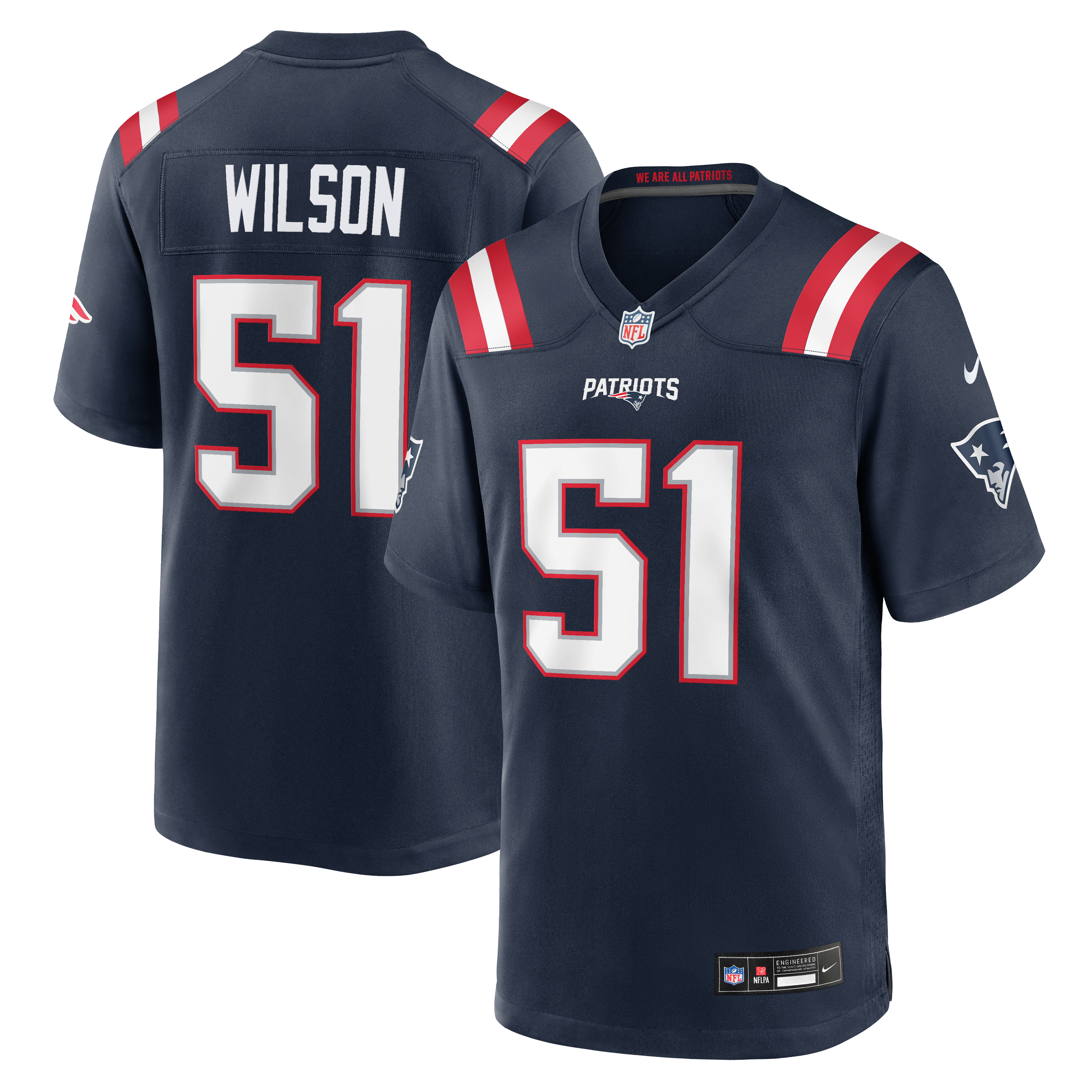 Men's Nike Riley Wilson Navy New England Patriots Team Game Jersey