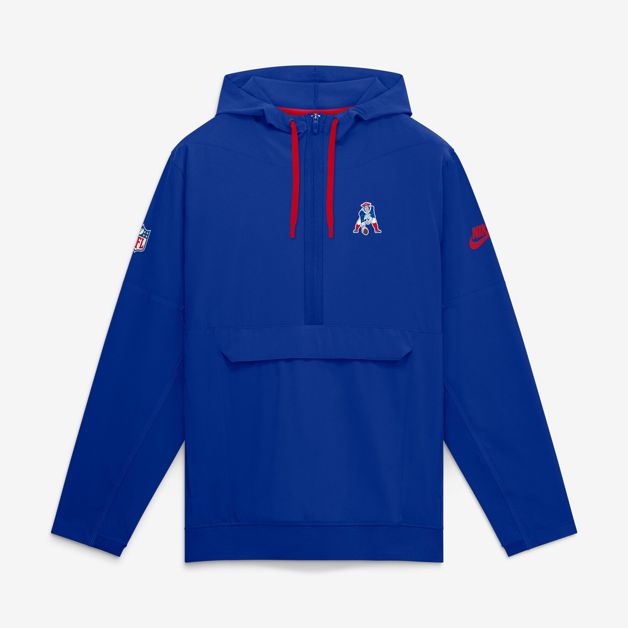 Men's Nike Royal New England Patriots Sideline Broken Rules Alternate Anorak Half-Zip Hooded Jacket