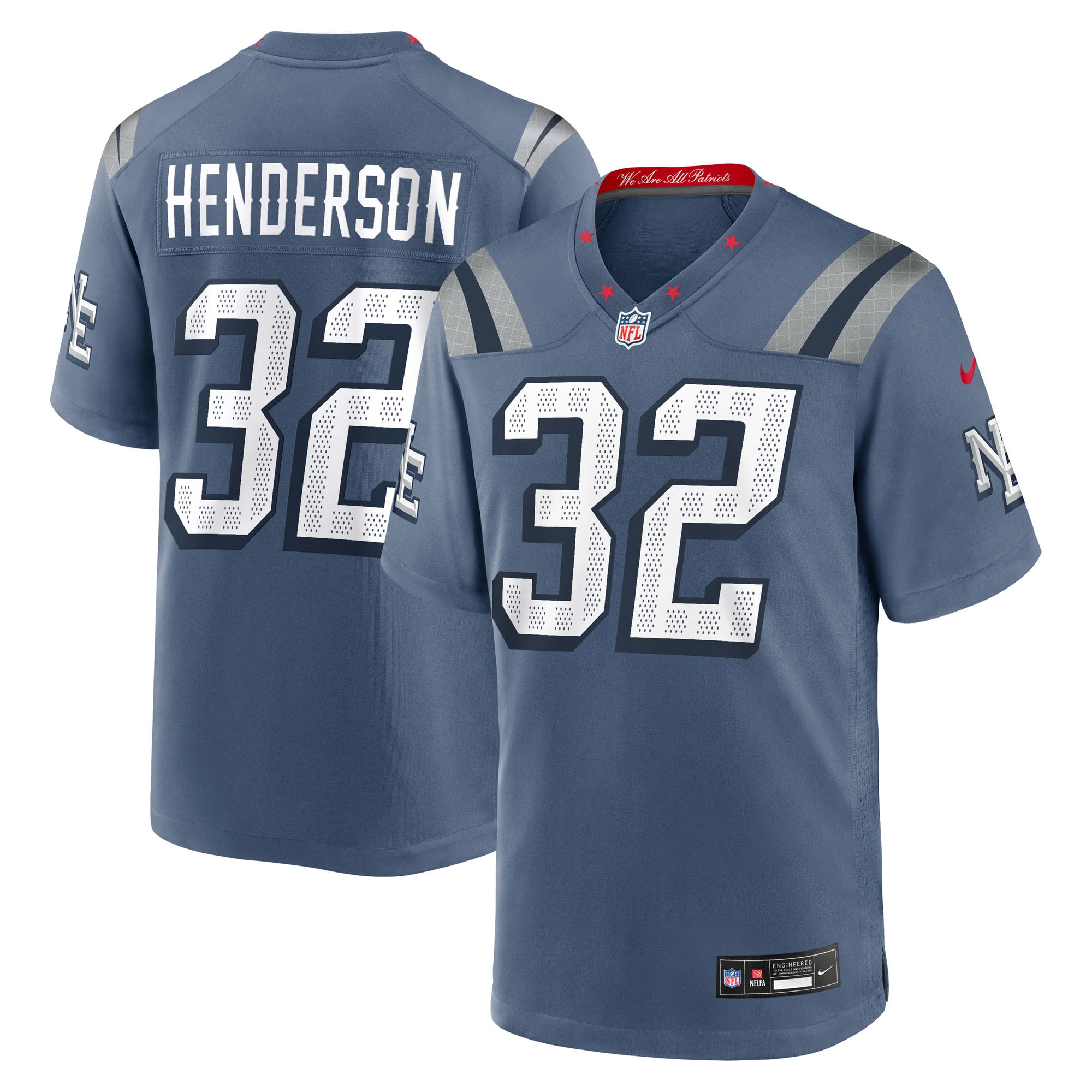 Maillot de match Nike TreVeyon Henderson bleu la collection Rivalries des New England Patriots pour homme