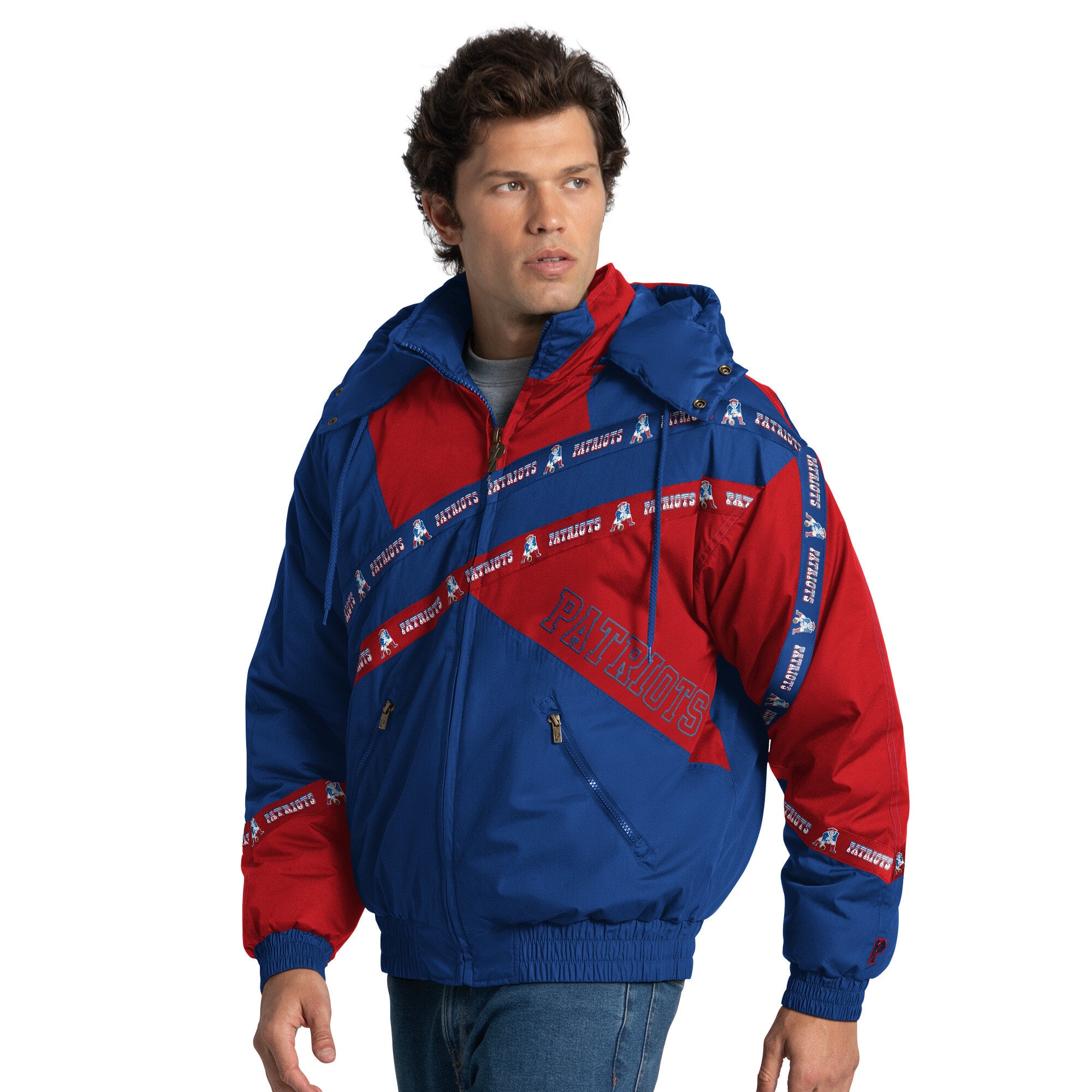 Veste zippée intégrale Pro Player Royal New England Patriots pour homme, avec capuche amovible.