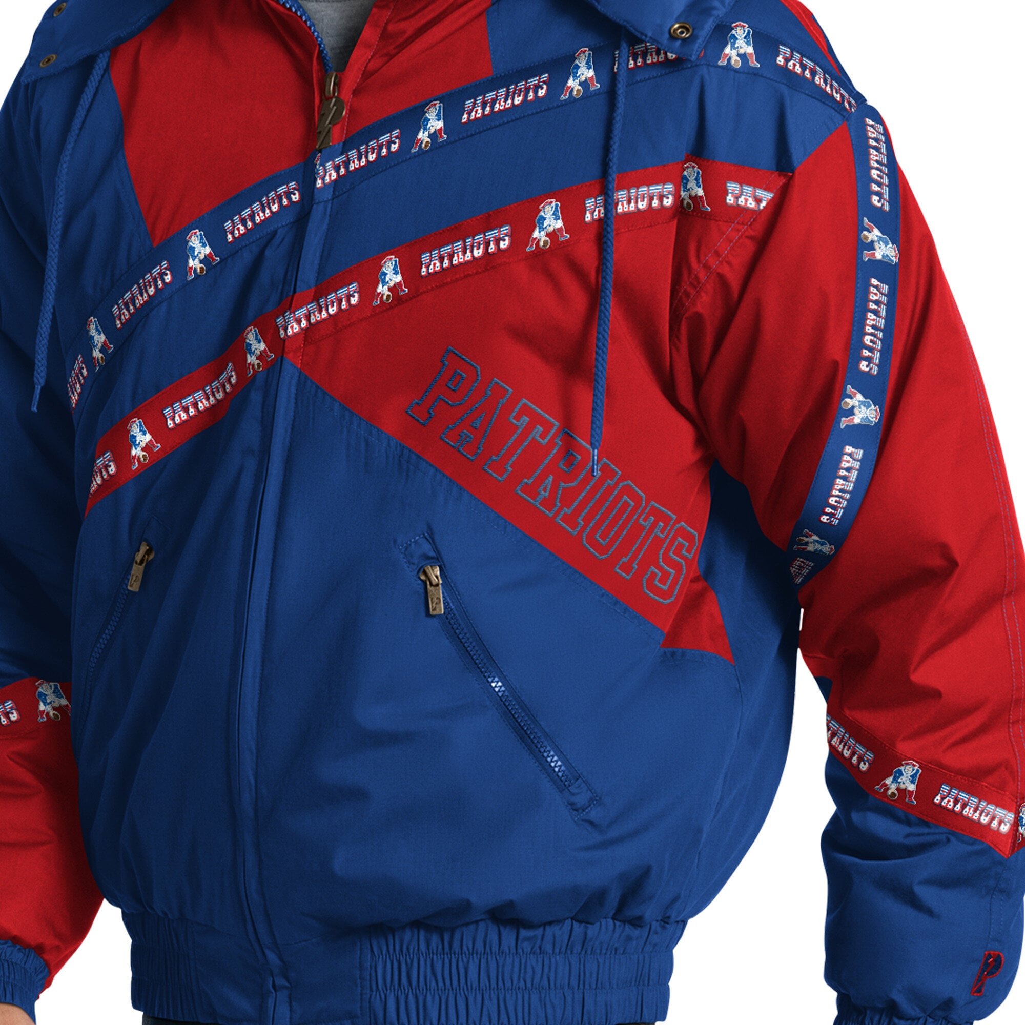 Veste zippée intégrale Pro Player Royal New England Patriots pour homme, avec capuche amovible.
