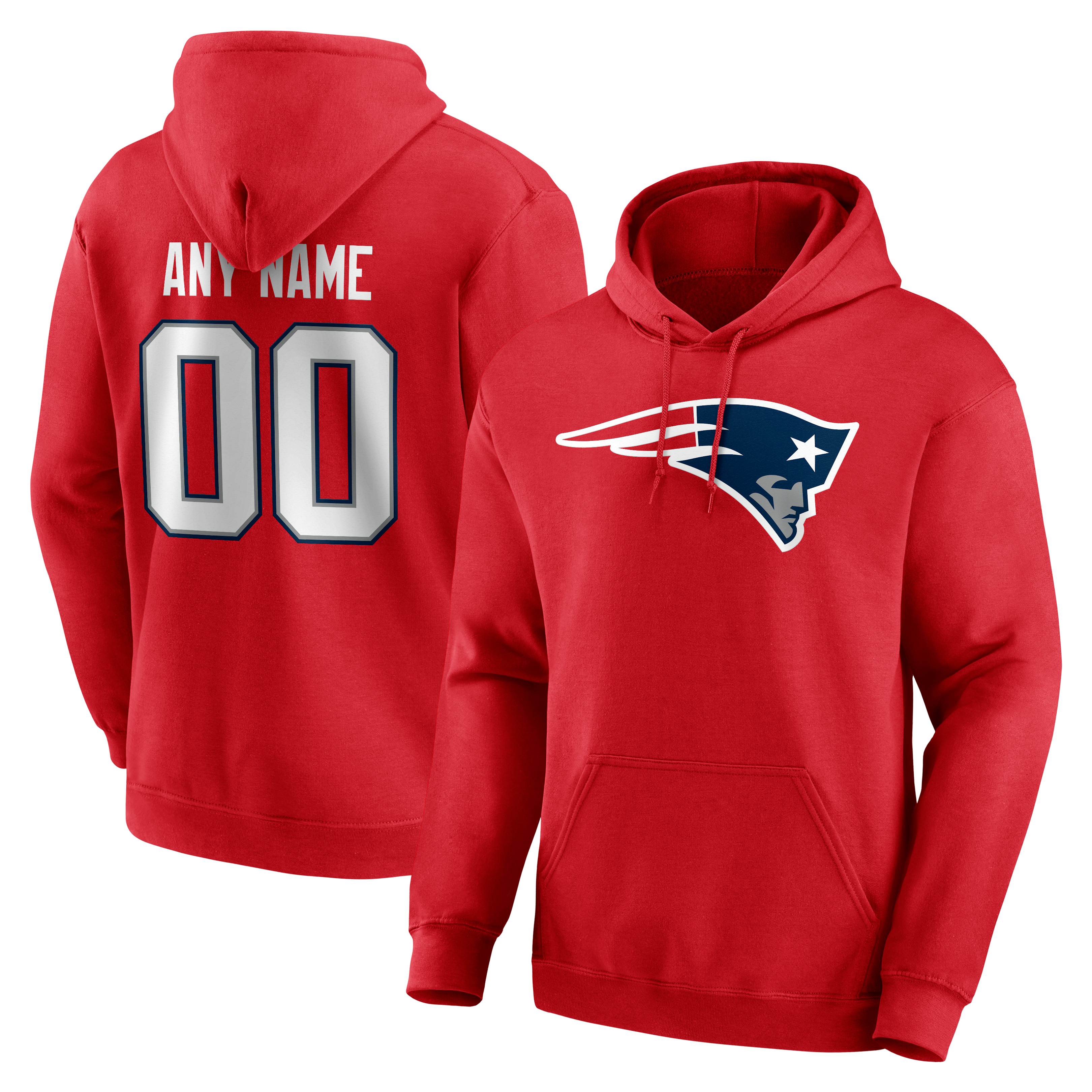 Men's Red New England Patriots Team Authentic Personalized Name & Number Hoodie