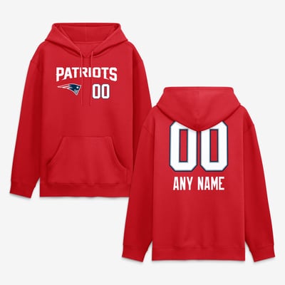 New England Patriots  Touchdown Wordmark Personalized Name & Number Hoodie - Red