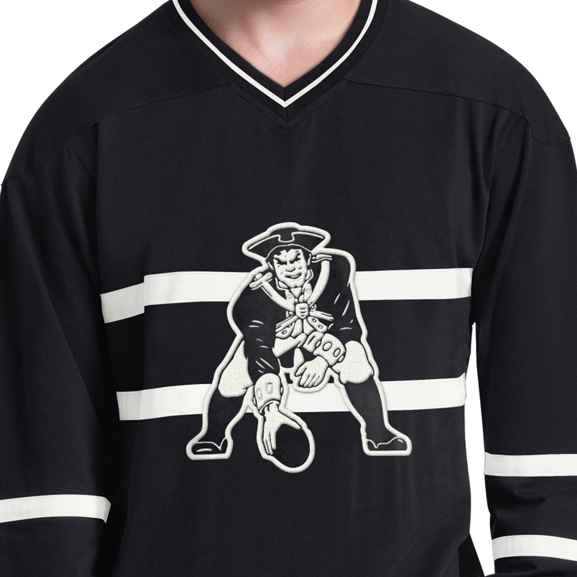 Men's Starter Black New England Patriots Line Up Retro Logo Long Sleeve V-Neck T-Shirt