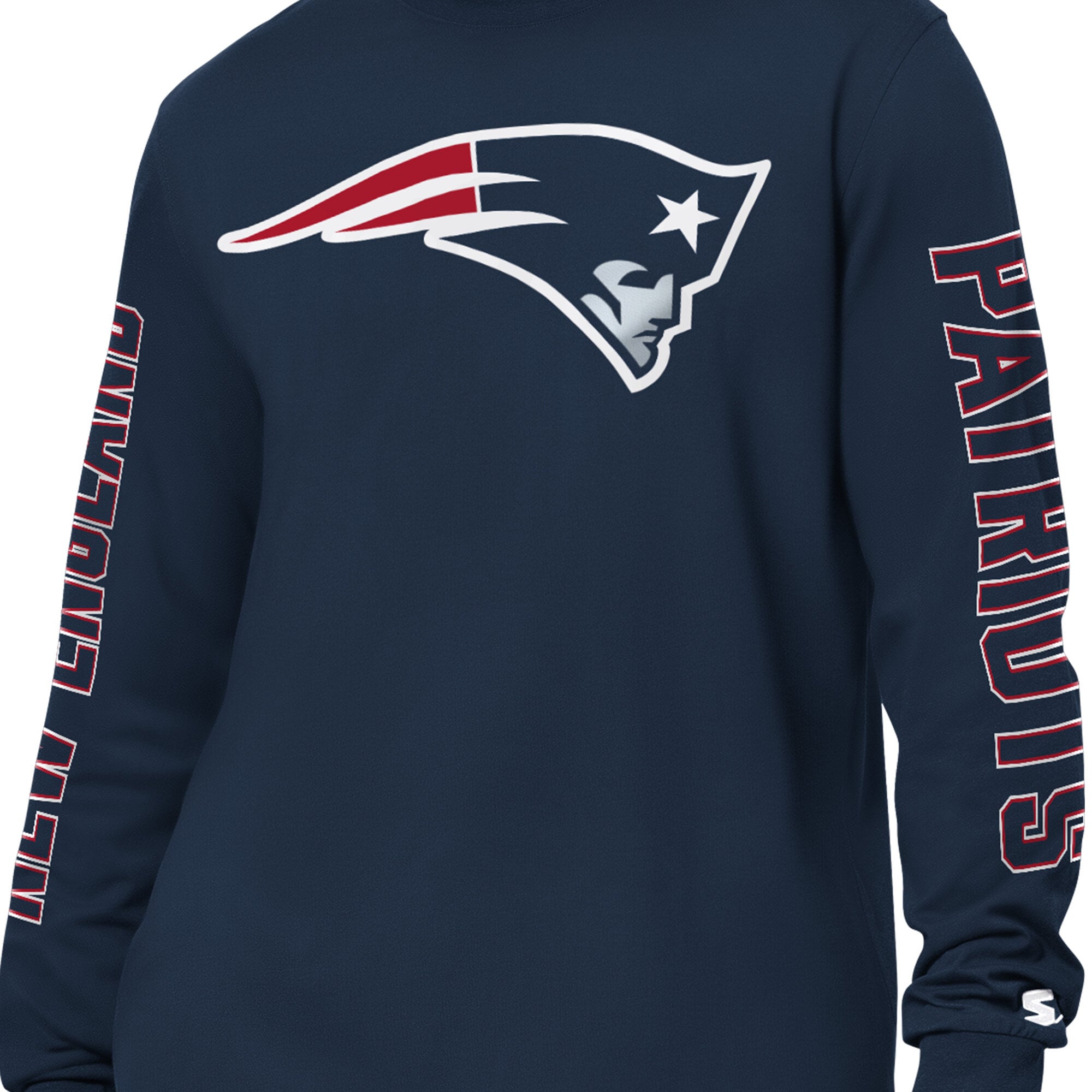 Men's Starter Navy New England Patriots Clutch Hit II Long-Sleeve T-Shirt