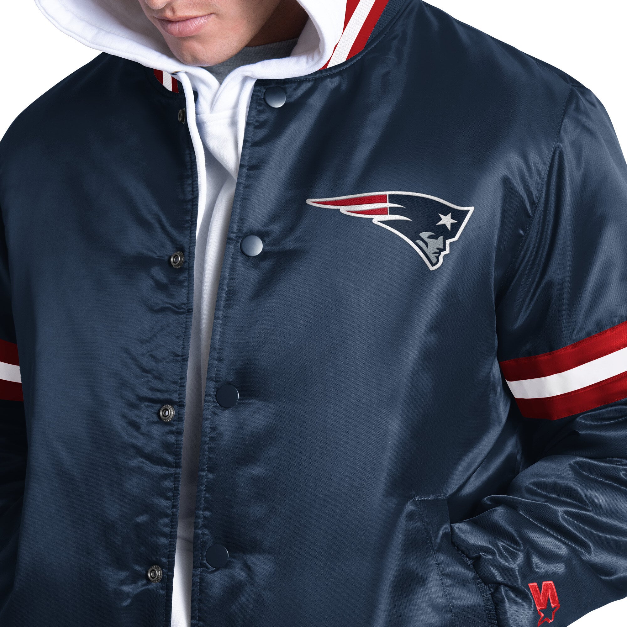 Veste universitaire Starter bleu marine New England Patriots Courtside à boutons-pression pour homme