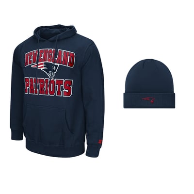 Ensemble sweat à capuche et bonnet à revers New England Patriots - Bleu marine