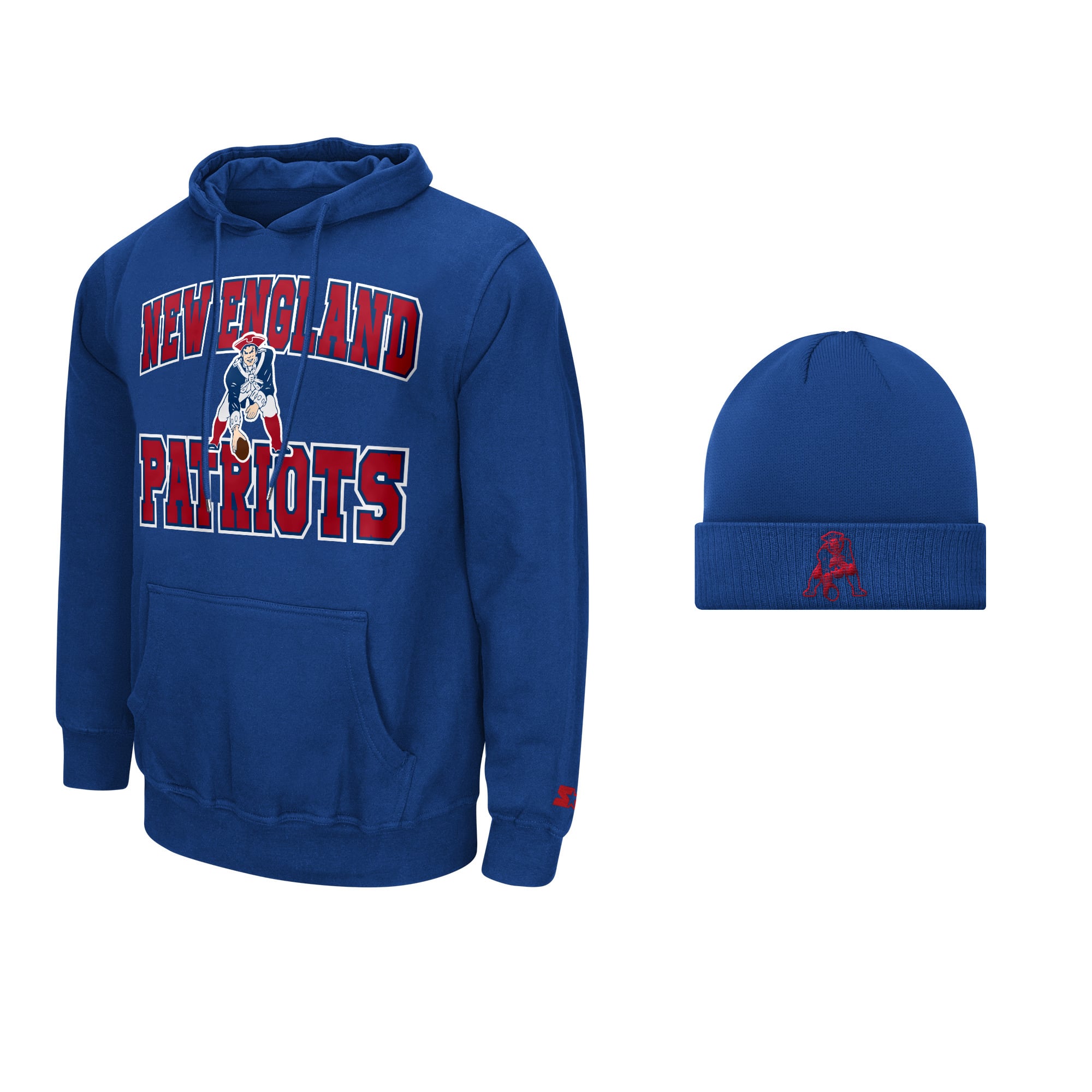 Men's Starter Navy New England Patriots Hoodie and Cuffed Knit Hat Combo Pack