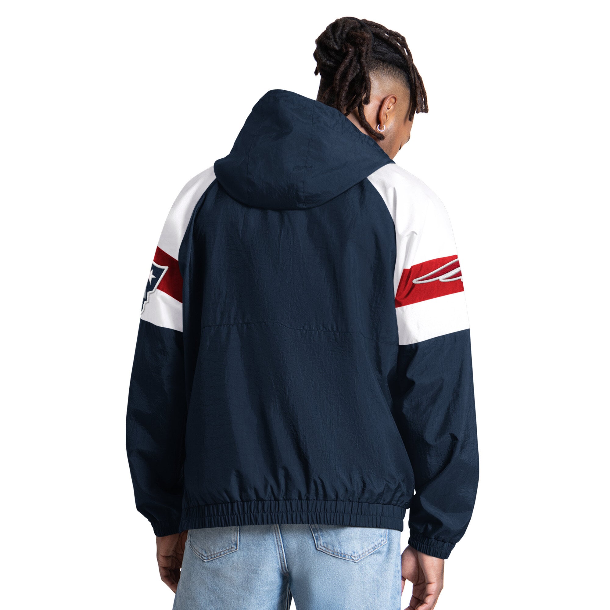Men's Starter Navy New England Patriots Street Cut Half-Zip Jacket