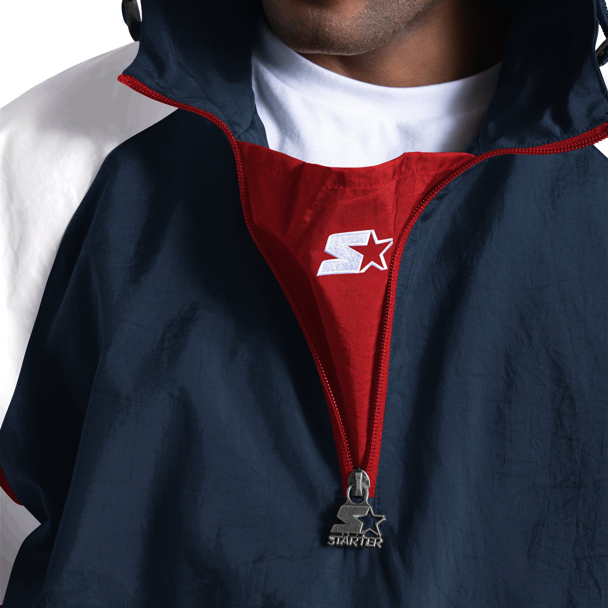 Men's Starter Navy New England Patriots Street Cut Half-Zip Jacket